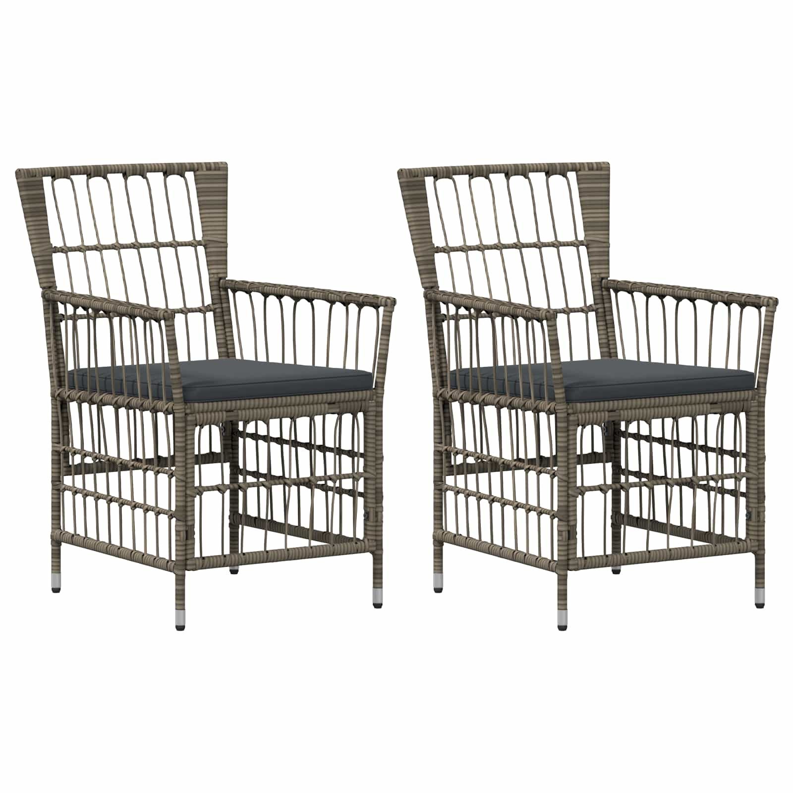 vidaXL Gartenstuhl Gartenstühle 2 stk. Grau PE Rattan, Stahl und Polyesterstoff (2 St)