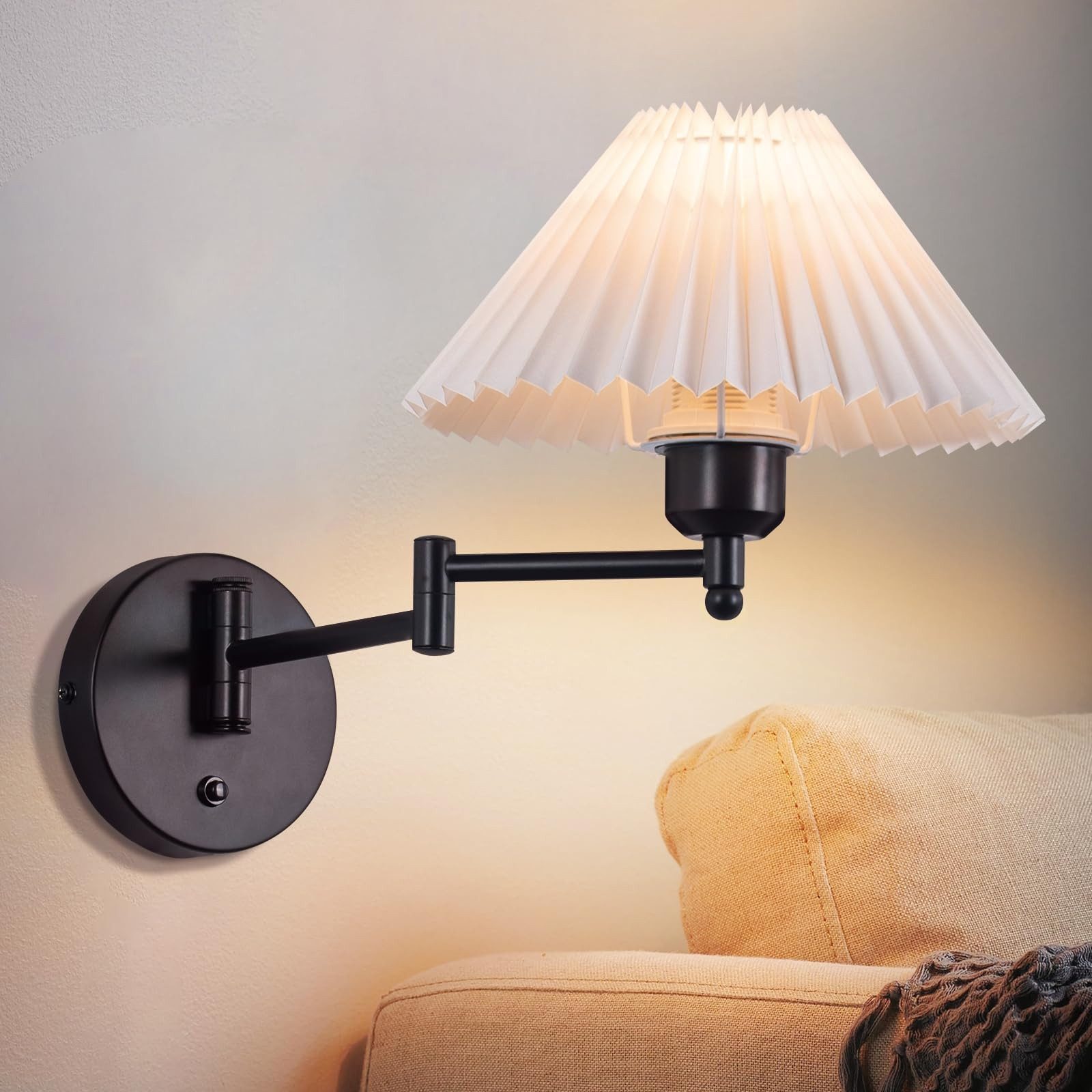 Nettlife Wandleuchte Innen Vintage E27 Weiß Stoff Retro Schwenkbar 40W Lamp günstig online kaufen