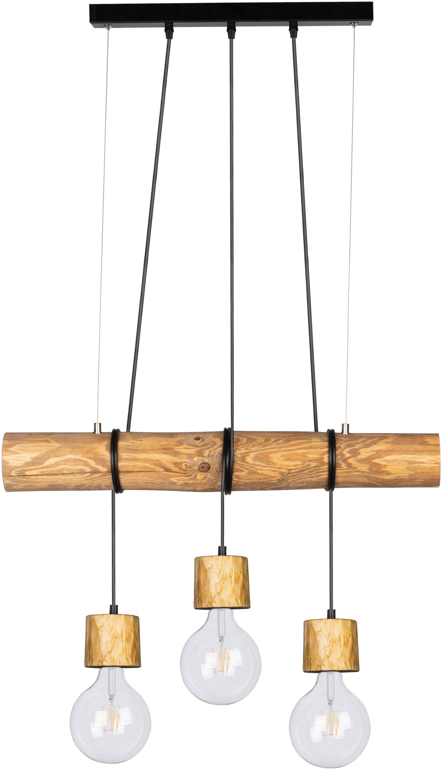 SPOT Light Pendelleuchte TRABO PINO, Leuchtmittel wechselbar, Hängeleuchte, Holzbalken aus massivem Kiefernholz Ø 8-12 cm