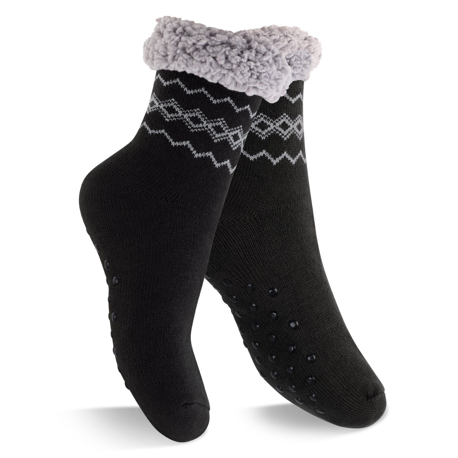 Footstar ABS-Socken Winter Haussocken für Damen & Herren (1/2 Paar) Kuschelsocken Schwarz