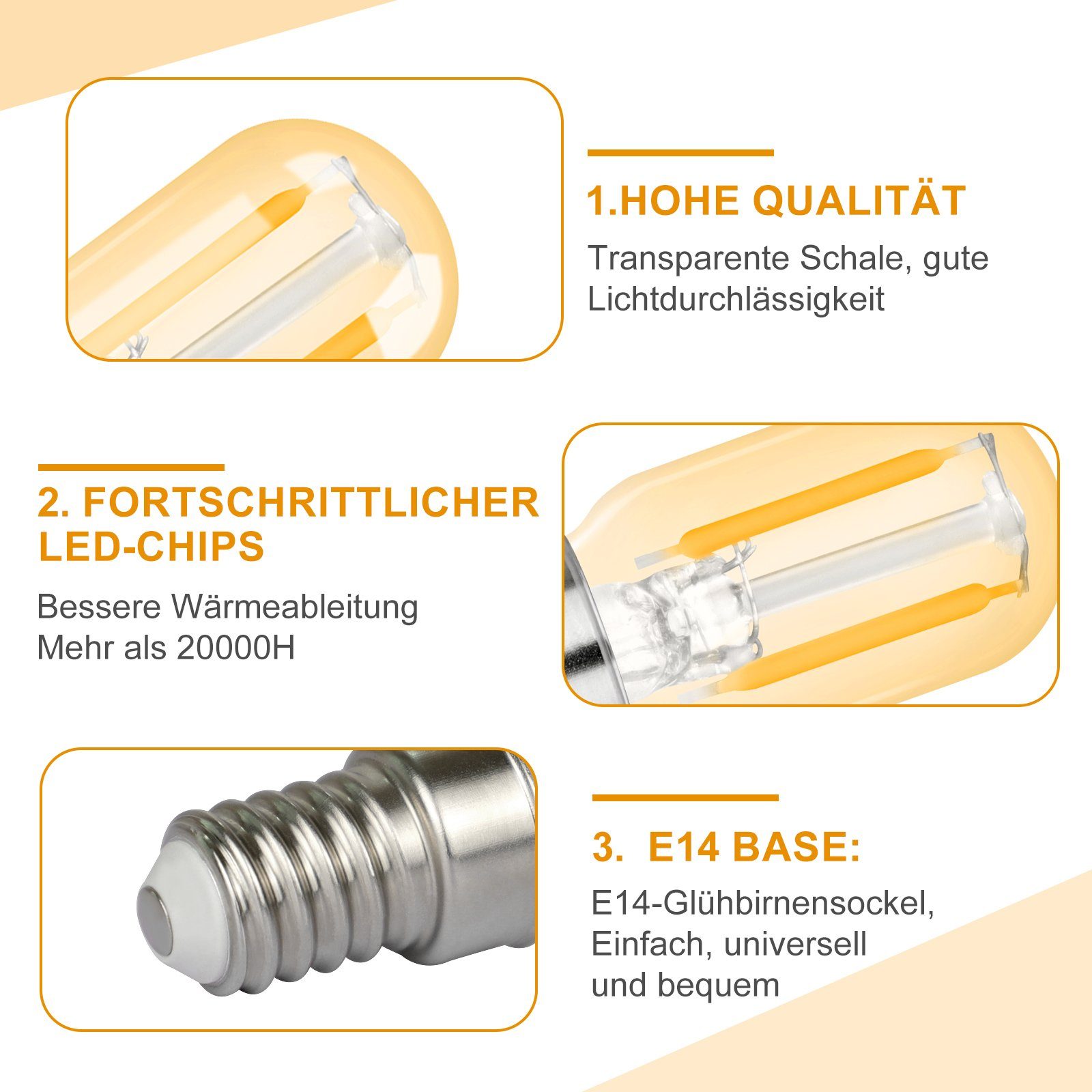ZMH LED-Leuchtmittel E14 LED Vintage Glühbirnen - T22 LED Leuchtmittel für Flur, 2 St., Warmweiß, Nicht Dimmbar