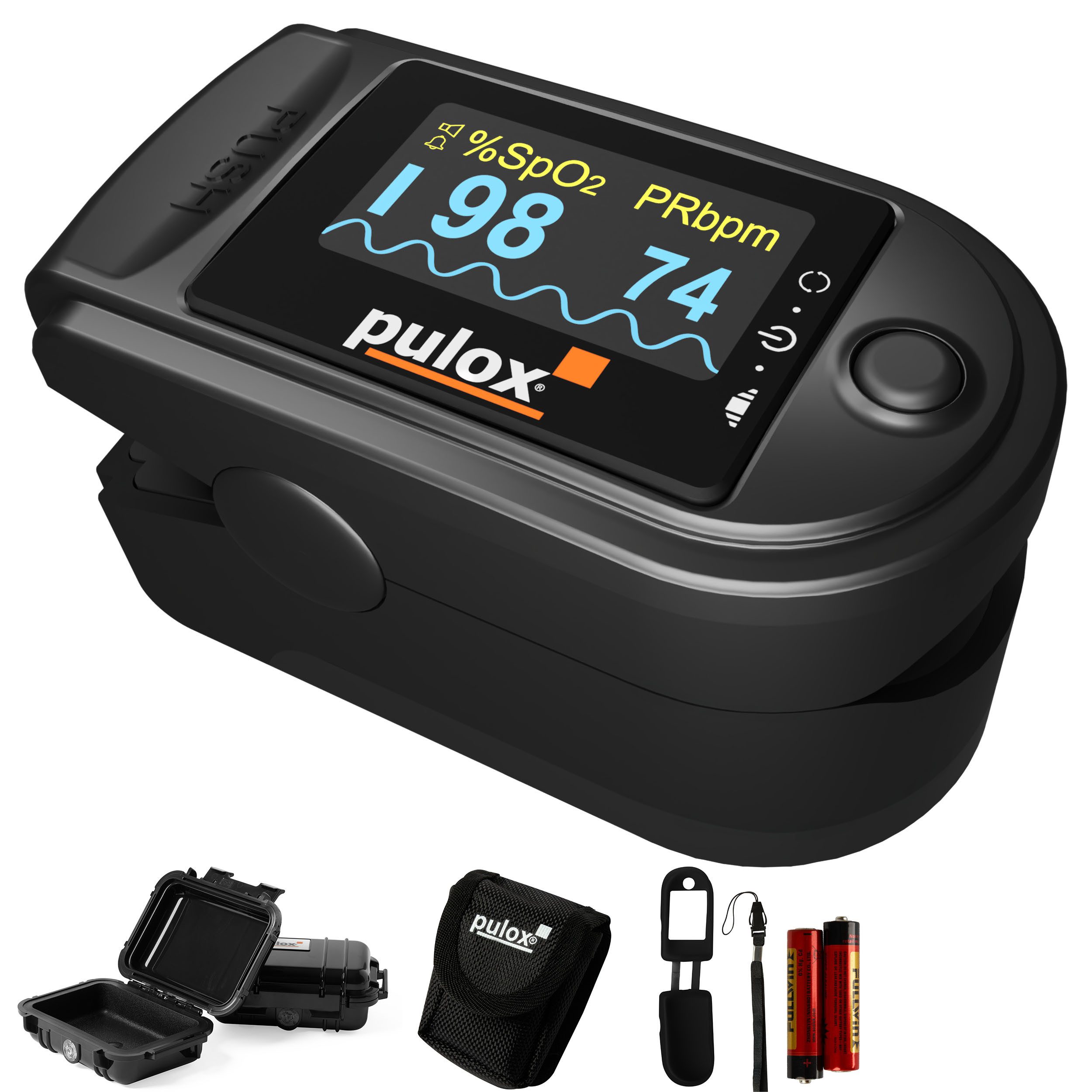 Pulsoximeter PO-200A mit Alarm und Pulston Schwarz