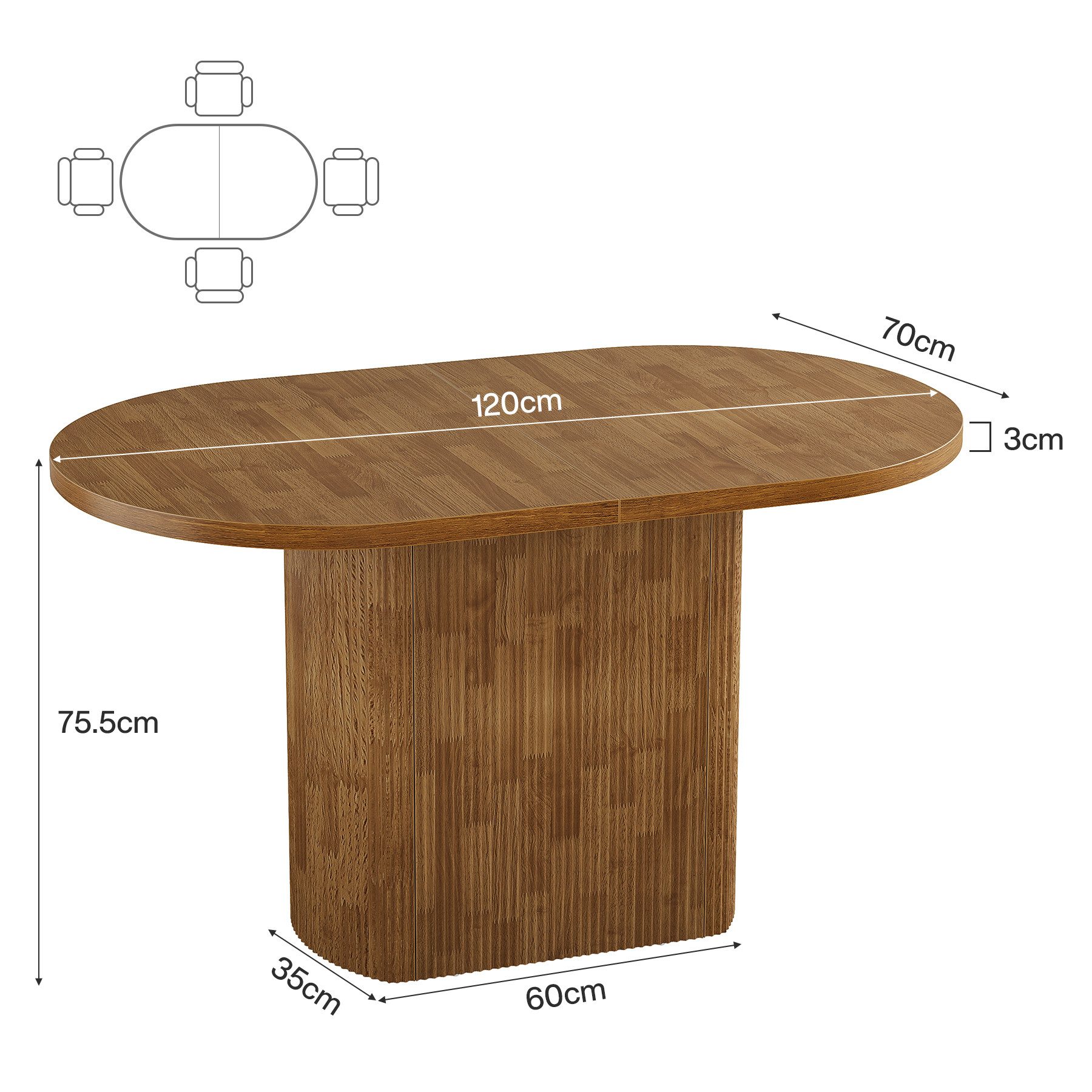 Tribesigns Esstisch Ovale Esstisch 120x70cm Landhaustisch Eiche Optik Braun – Bild 4 von 5