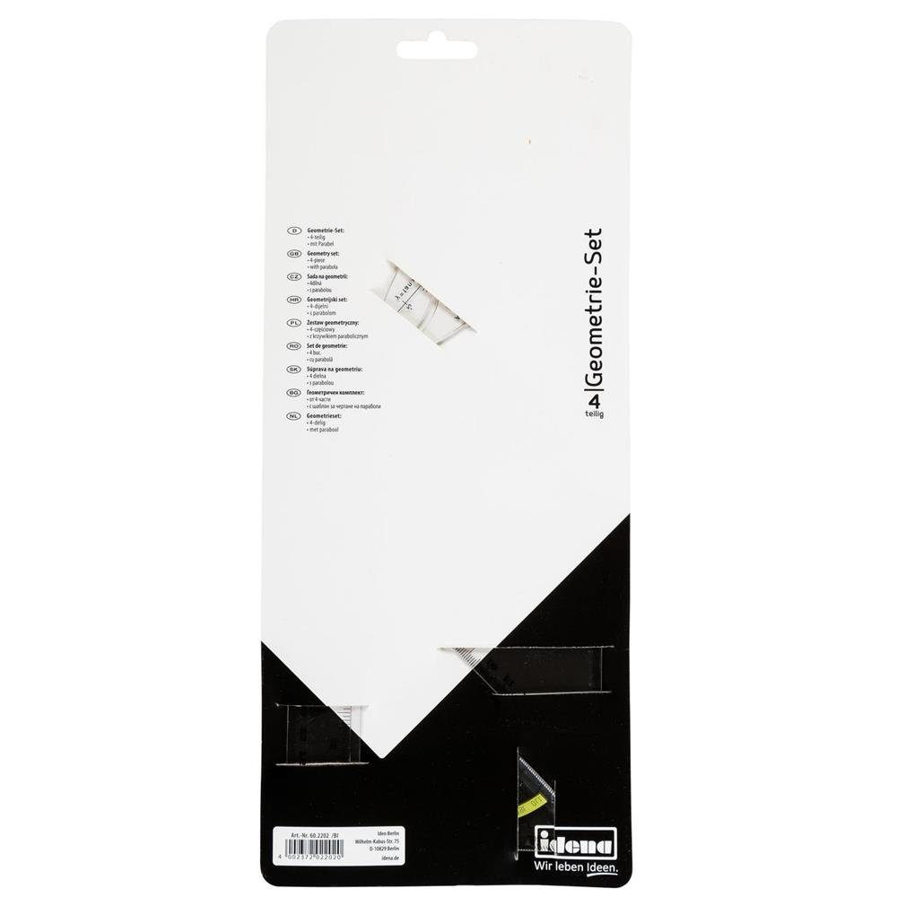 Idena Geodreieck Geometrie-Set 4-teilig, mit Lineal, Geodreieck, Zeichendreieck, Parabel