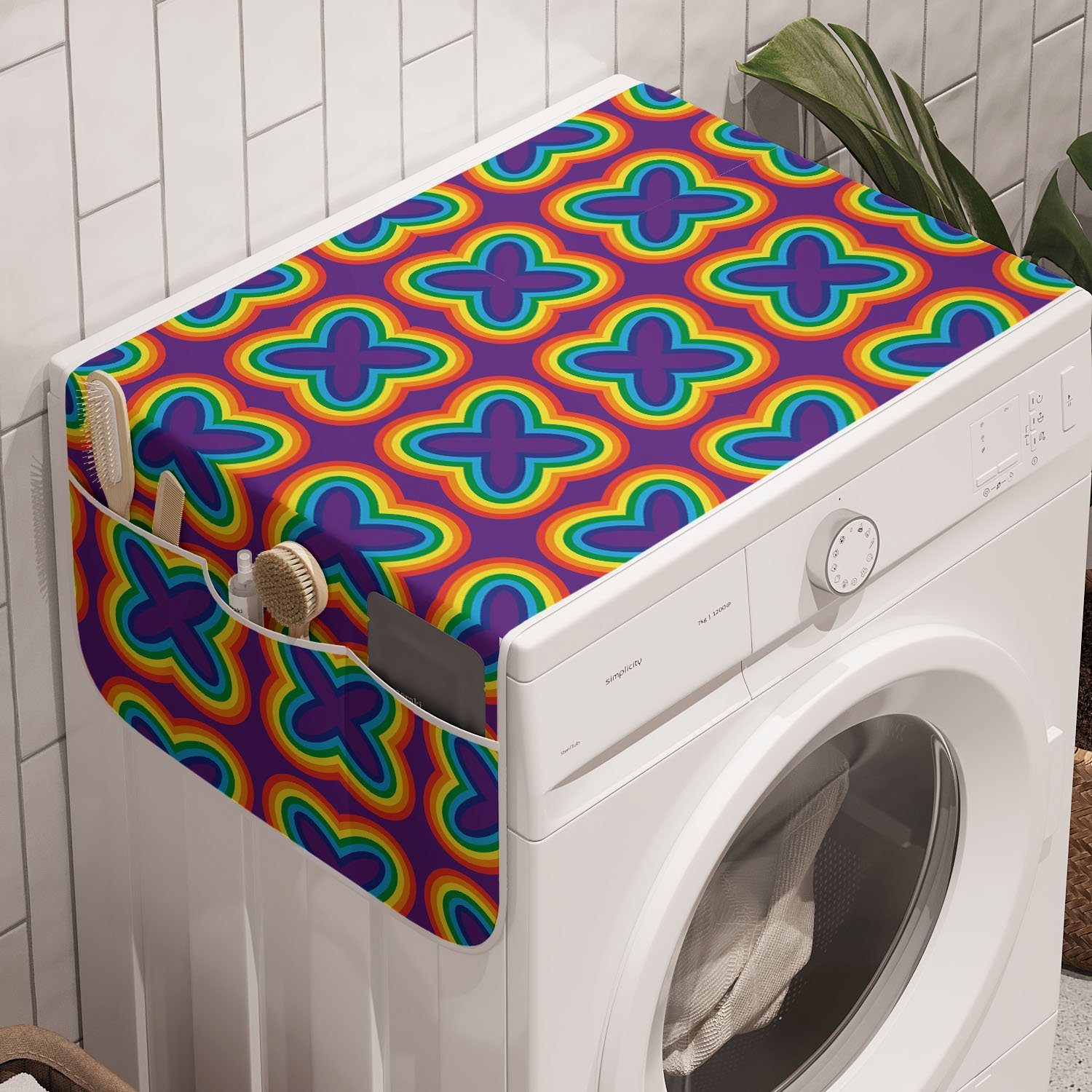Abakuhaus Badorganizer Anti-Rutsch-Stoffabdeckung für Waschmaschine und Trockner, Regenbogen Multicolor Schmetterling