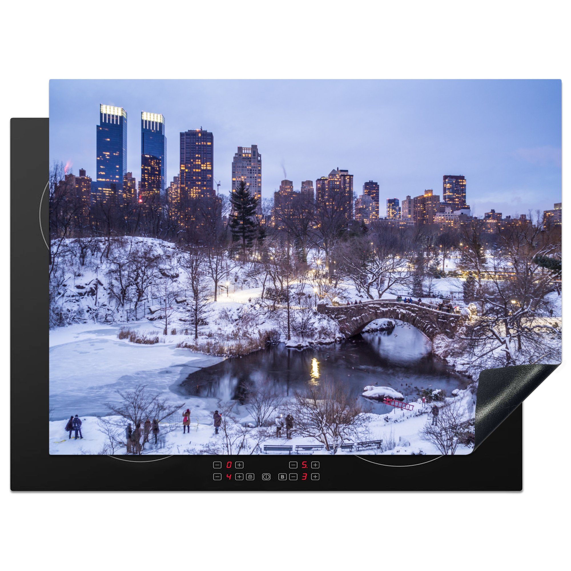 MuchoWow Herdblende-/Abdeckplatte New York - Central Park - Winter, Vinyl, (1 tlg), 71x52 cm, Induktionskochfeld Schutz für die küche, Ceranfeldabdeckung