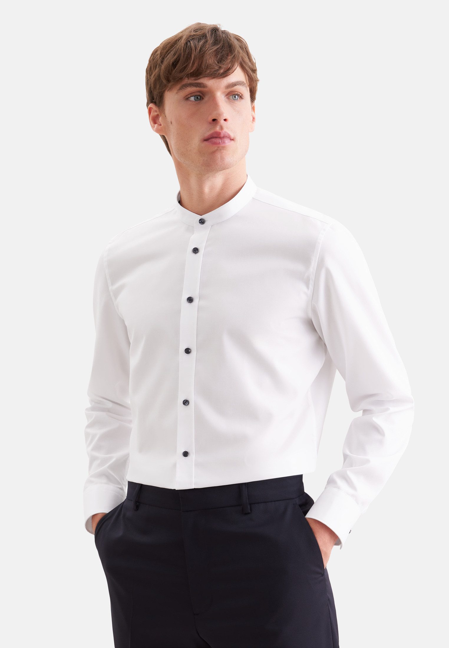 seidensticker Businesshemd Schwarze Rose Slim 1/1 Stehkragen Uni