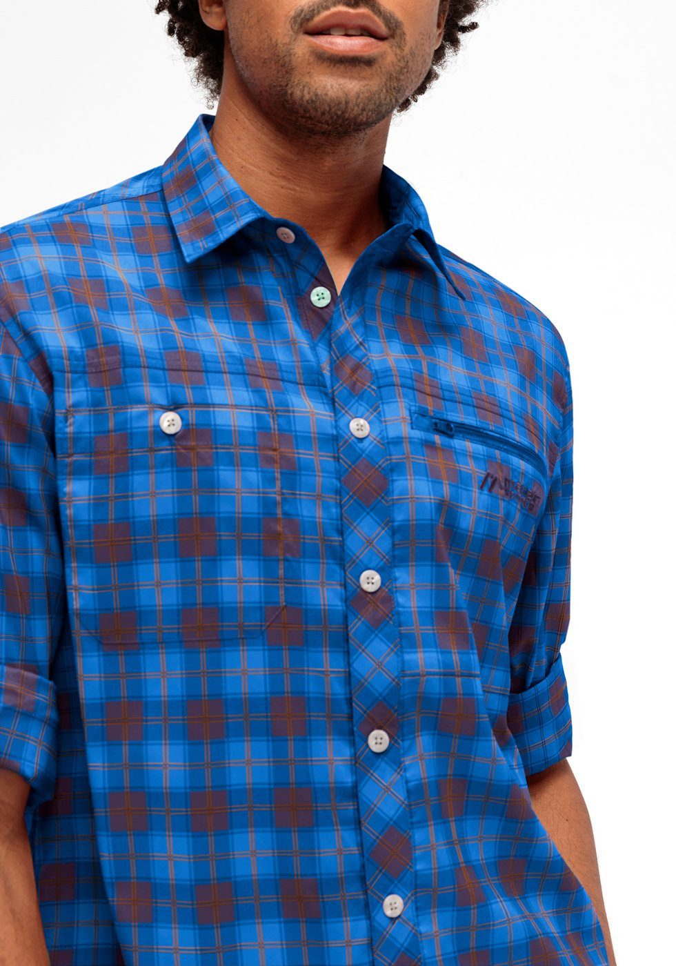 Maier Sports Funktionshemd Kasen L/S M He-Hemd 1/1 Arm el. grey/blue/orange check