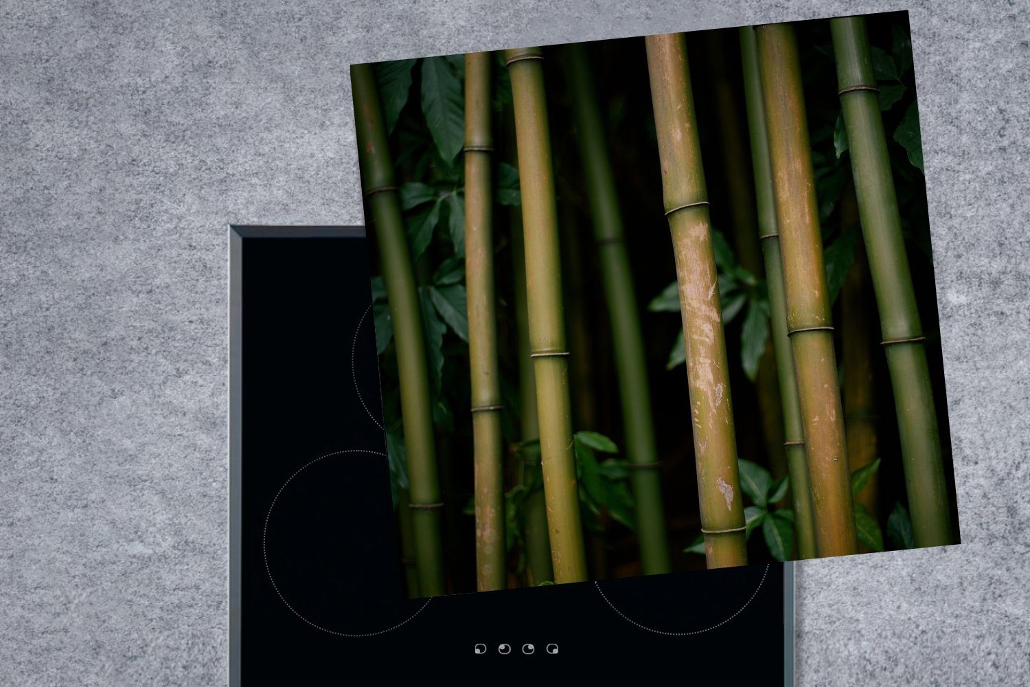 MuchoWow Herdblende-/Abdeckplatte Bambus Vinyl, der cm, (1 78x78 Ceranfeldabdeckung, in für tlg), küche Arbeitsplatte Nacht
