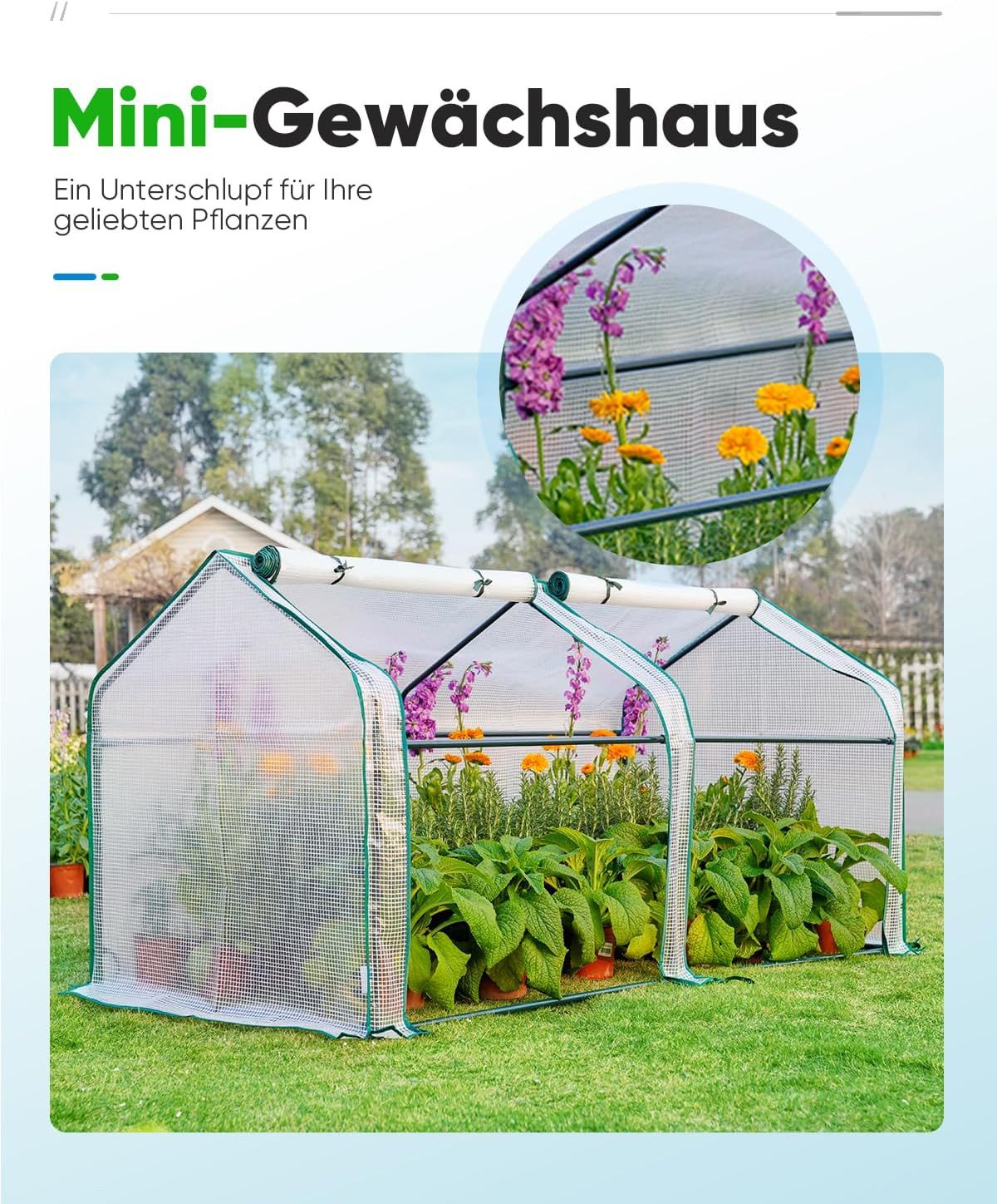 DOTMALL Foliengewächshaus Quictent Foliengewächshaus, Gewächshaus mit 2 großen Zugriffsfenstern