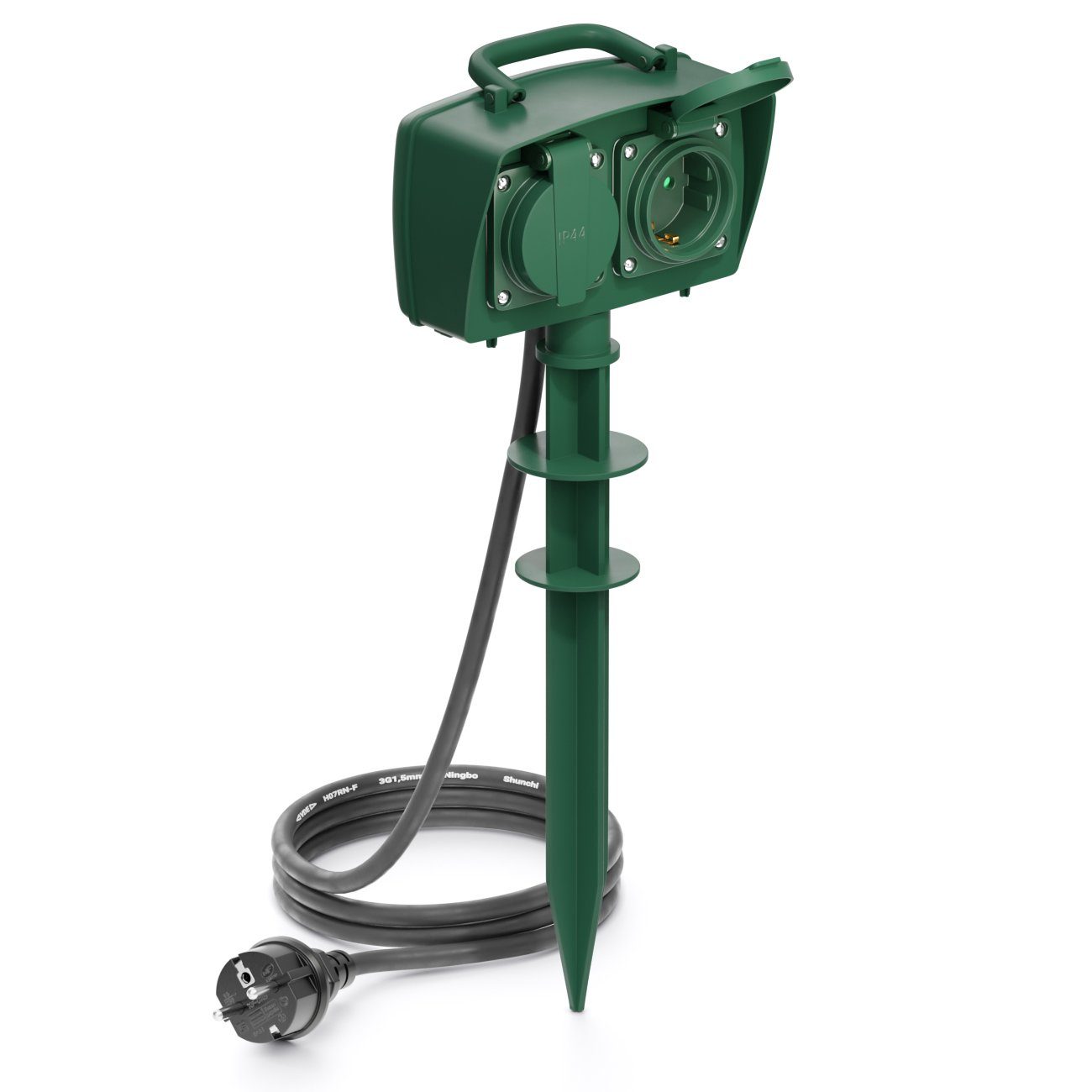 deleyCON deleyCON 2 Fach Outdoor Steckdose mit Erdspieß IP44 Garten Terrasse Steckdosenleiste