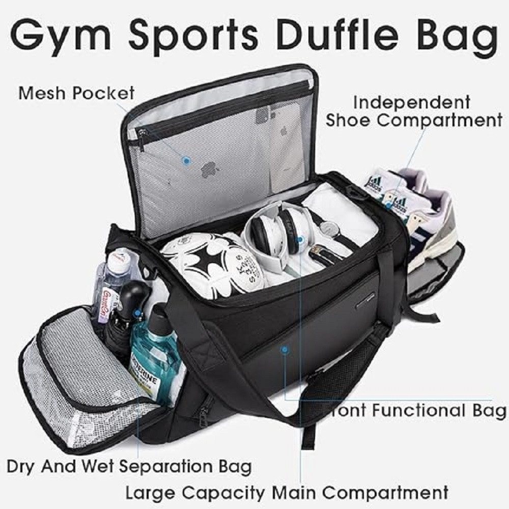 LIANNA Sporttasche 41L Sporttasche Rucksack wasserdicht Reisetasche Laptopfach (Set, 1-tlg., 1x Sporttasche 41L, 1x verstellbarer Schultergurt), 41L wasserdicht mit Schuhfach & Nassfach, 3-in-1 Rucksack Tasche