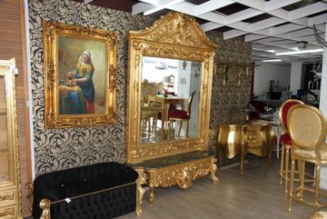Casa Padrino Barockspiegel Luxus Barock Spiegelkonsole Gold Lion - Luxus Wohnzimmer Möbel Konsole mit Spiegel Löwenkopf