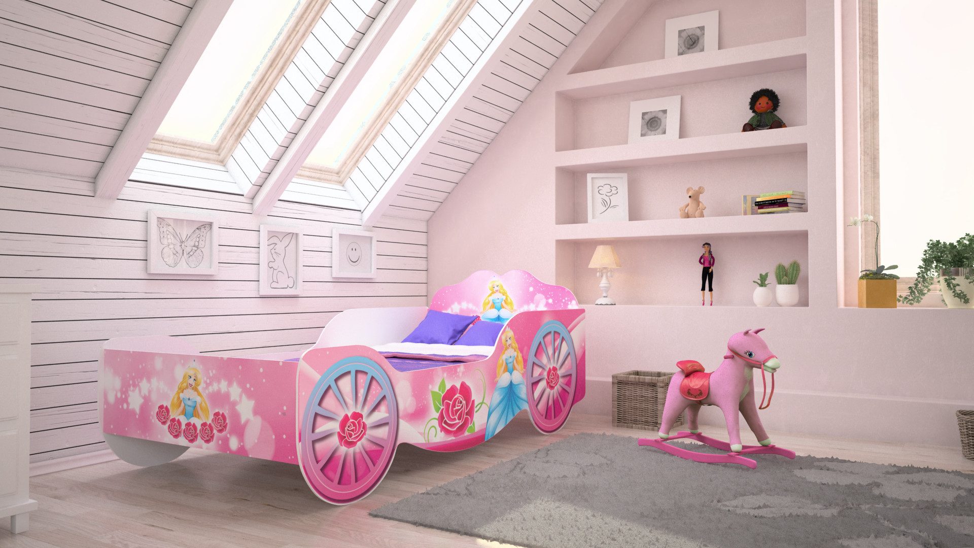 Kids Collective Kinderbett Kutsche Mädchenbett 70x140, 80x160 mit Rausfallschutz, und Matratze, Prinzessin Kinder Spielbett 160x80 – Bild 5 von 5