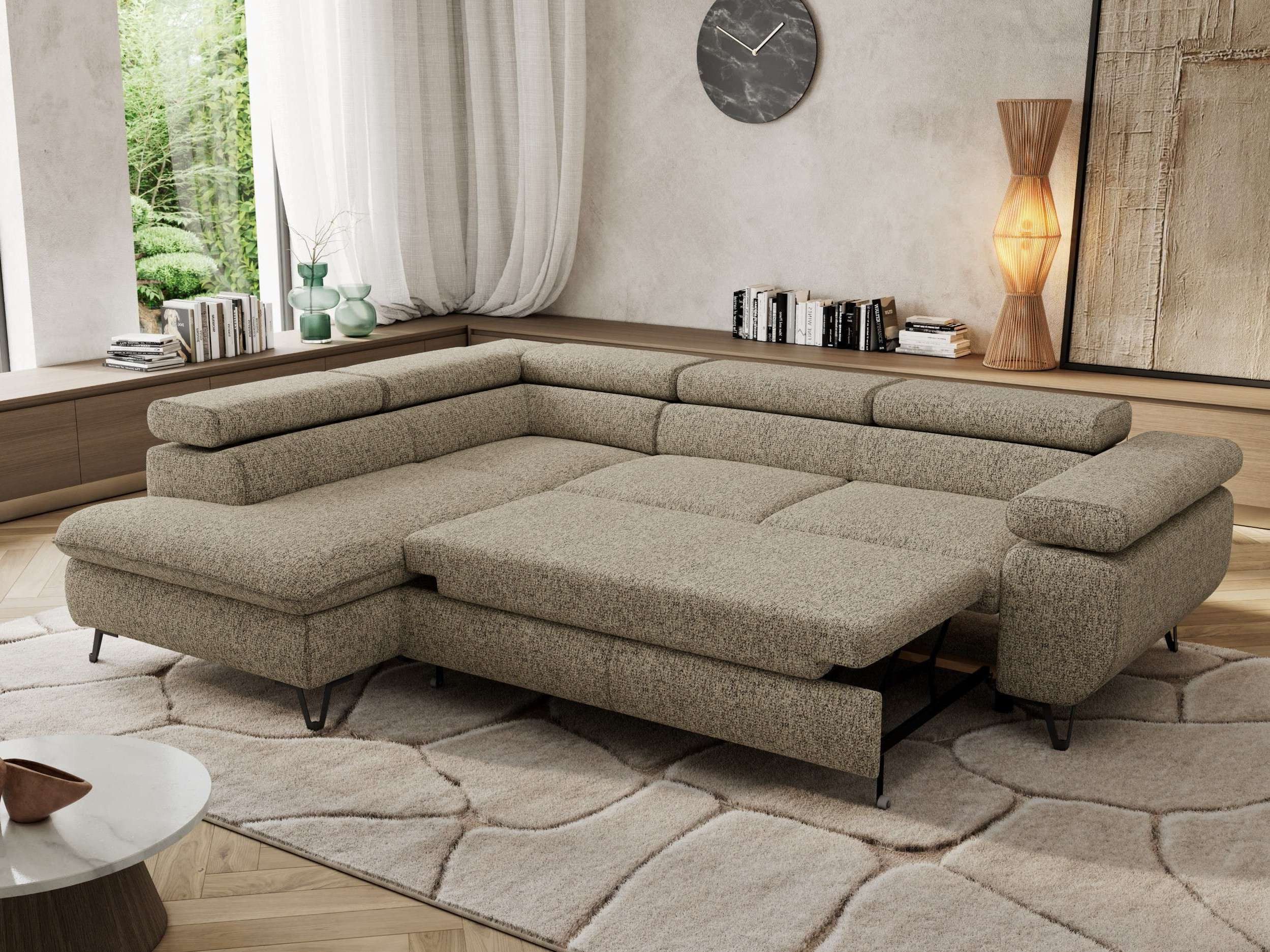 MKS MÖBEL Ecksofa PABLO L, Set, HR35-Schaum, Metallbeinen, Wellenfedern, L-form, Schlaffunktion, verstellbaren Kopfstützen, Bettkasten