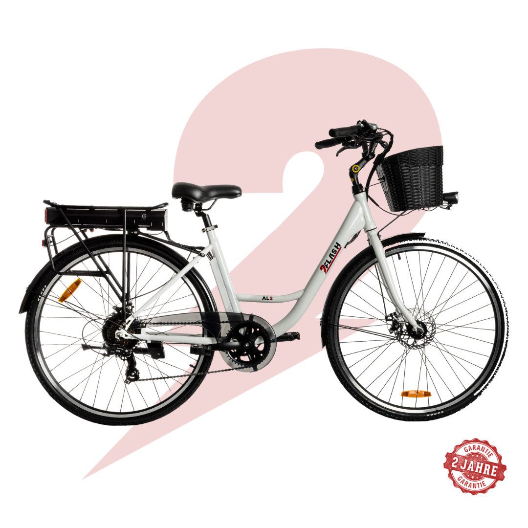 2FLASH E-Bike Cityrad 2Flash AL2 City E-Bike weiß, 28 Zoll, niedriger Einstieg, (360Wh), 7 Gang, Kettenschaltung, Heckmotor, 360,00 Wh, (1 tlg)
