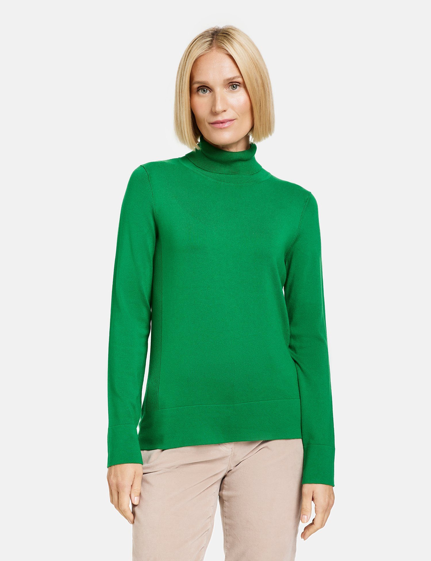 GERRY WEBER Rundhalspullover Schlichter Rollkragenpullover mit Rippstrick-Details Bright Green