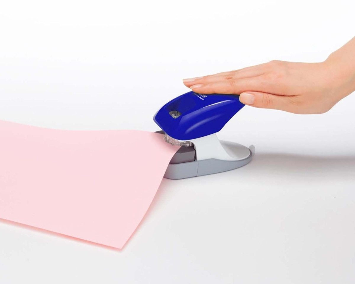 PLUS JAPAN Heftgerät Hefter klammerlos 10 Blatt Tischmodell blau (20 Stück)