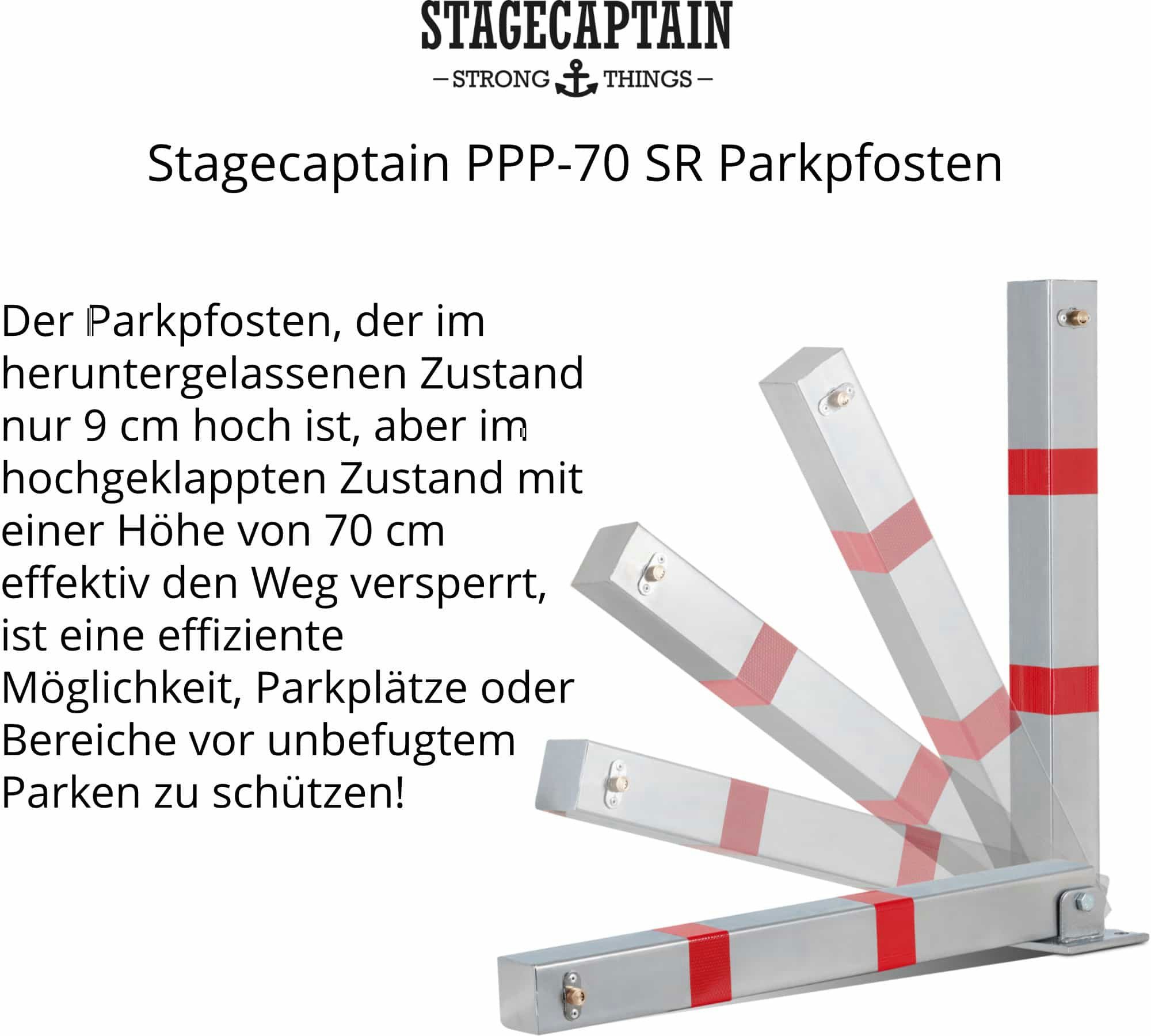 Stagecaptain Absperrpfosten PPP-70 SR Parkpfosten - Extra stabile Parksperre aus Stahl (1-tlg., inkl. Parkpfosten und Schlüssel), Stationäre Absperrung für Parkplätze
