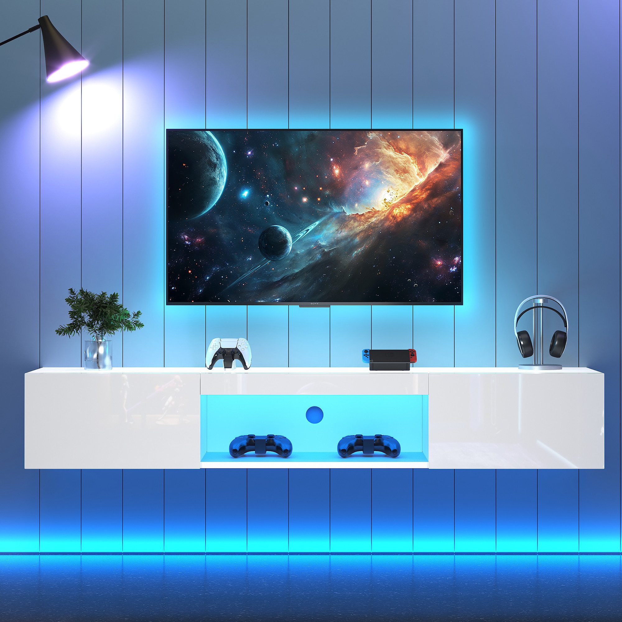 REDOM Lowboard Moderner weißer Hochglanz-Wandschrank mit günstig online kaufen