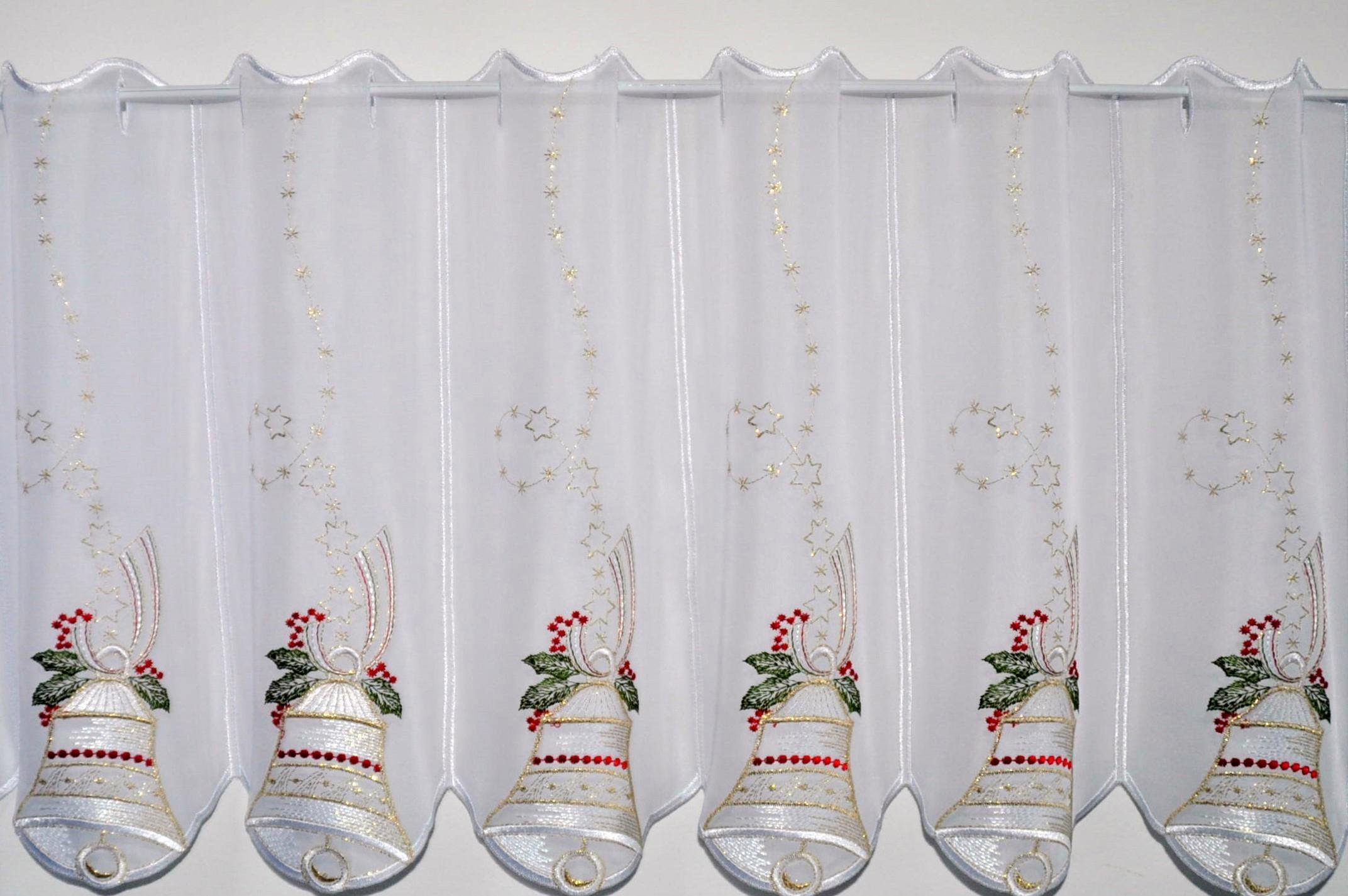 Stickereien Plauen Scheibengardine Glockenzauber (1 St), Stangendurchzug, transparent, Voile, mit echter Plauener Spitze Stickerei