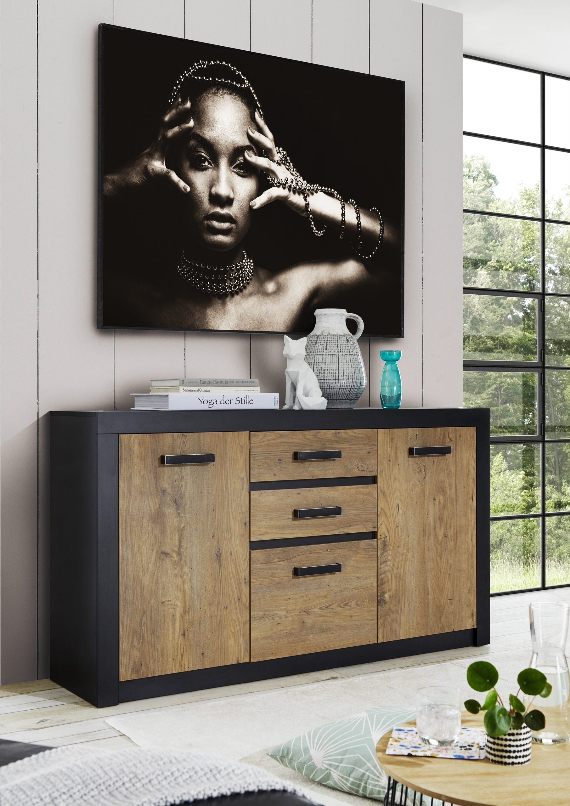 Newroom Sideboard »Konstantin«, Kommode Anthrazit Kastanie Holz Dekor  Vintage Industrial Highboard Anrichte Wohnzimmer online kaufen | OTTO