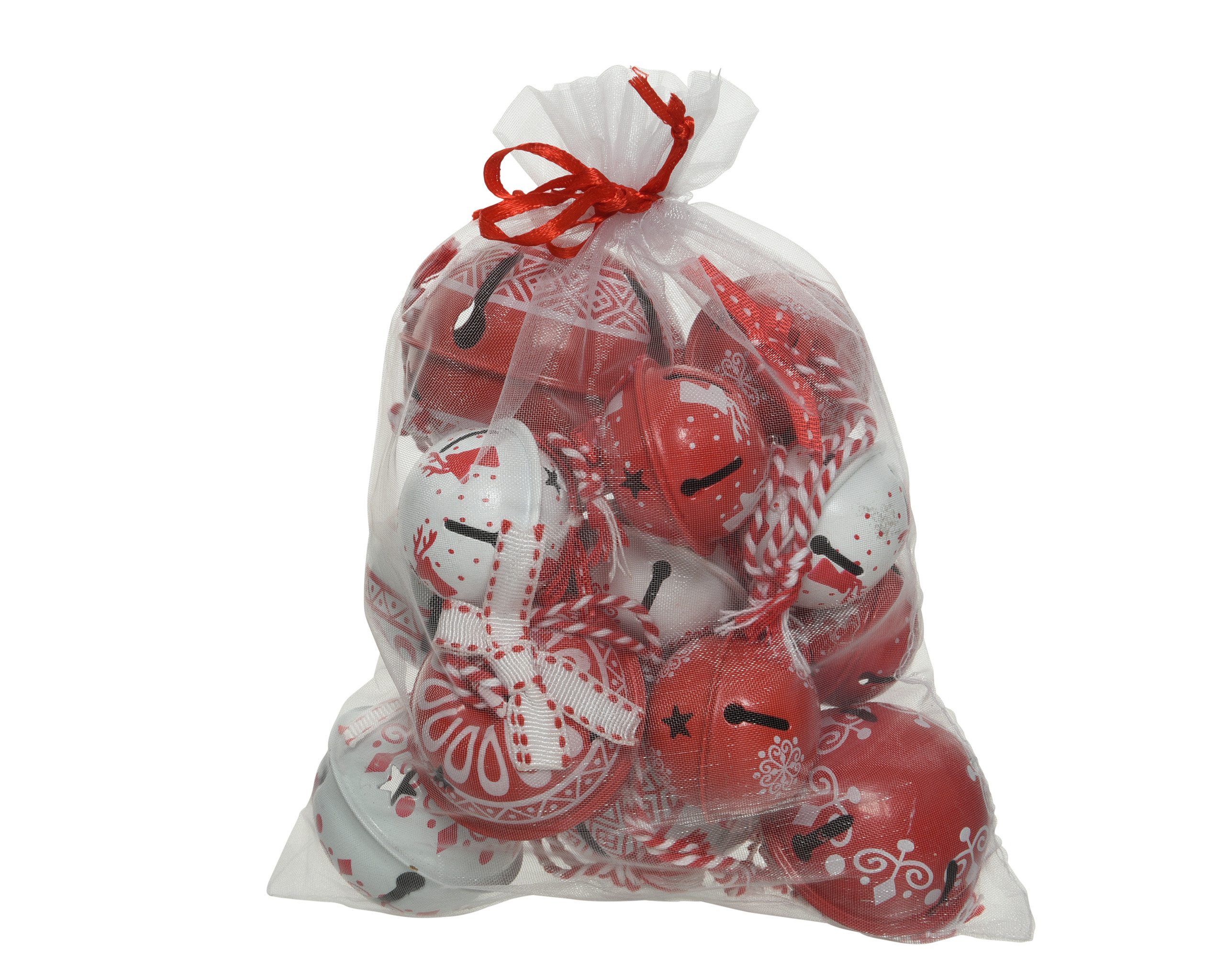 Kaemingk Christbaumschmuck, Glöckchen Metall 8x4cm 4x5cm 2x6cm 14er Set Rot Weiß