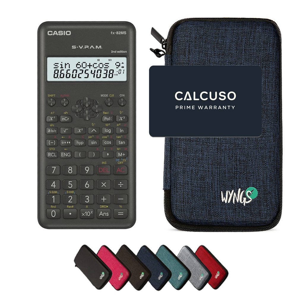 CASIO Taschenrechner fx-82MS 2nd edition inkl. WYNGS Schutztasche Blau