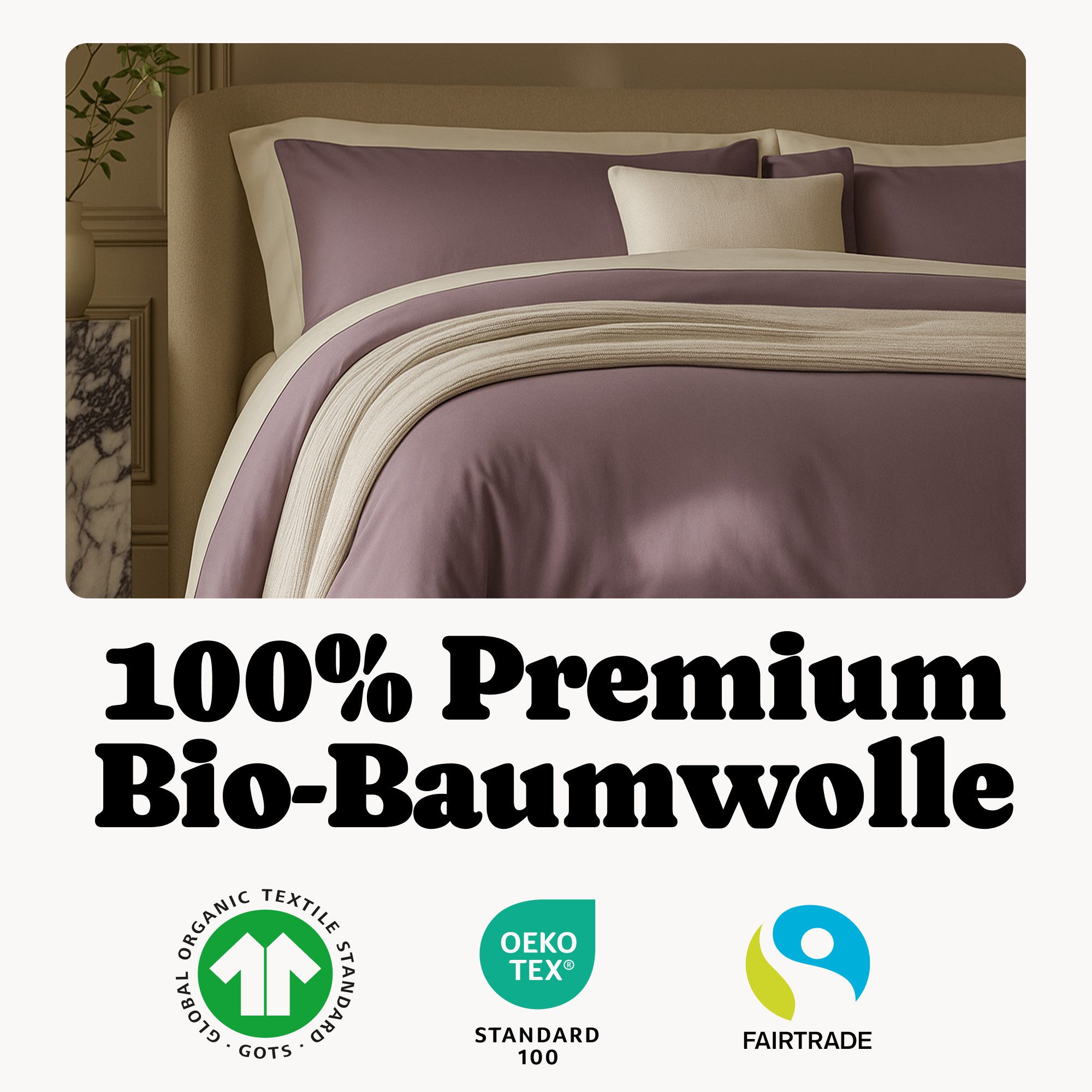 Seralino Kissenbezüge Mako Satin Kissenbezug (100% Bio Baumwolle) weich, hautfreundlich, (2 Stück), Fairtrade/ GOTS zertifizierte uni Kissenhülle mit Reißverschluss