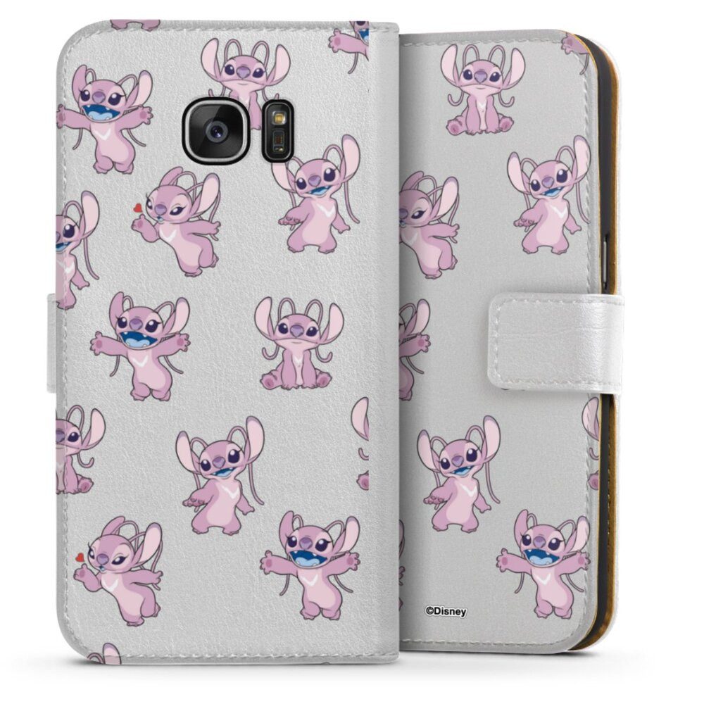 DeinDesign Handyhülle Lilo & Stitch Engel Disney Angel Faces Pattern Transparent, Samsung Galaxy S7 Hülle Handy Flip Case Wallet Cover Handytasche Leder