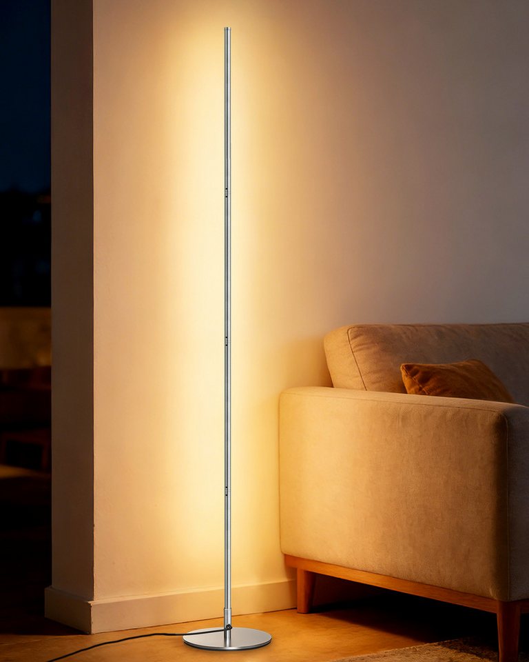 EDISHINE LED Stehlampe Wohnzimmer dimmbar, LED fest integriert, warmweiß, Minimalistische Stehleuchte, Silber