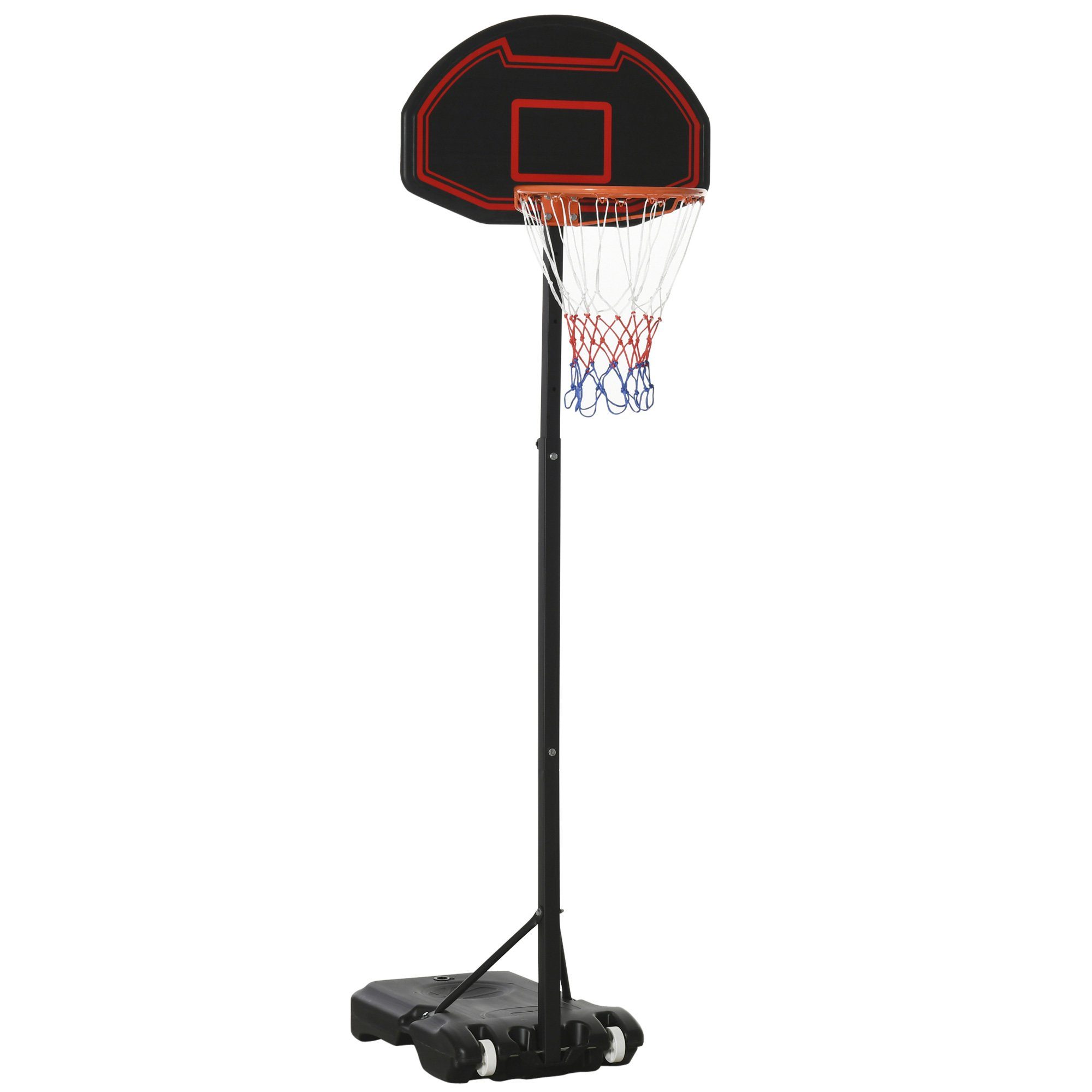 HOMCOM Basketballständer Basketballkorb, höhenverstellbar Stahl Kunststoff Schwarz (Set, 1-St., 1 x Basketball-Ständer), 73L x 49B x 195-250H cm