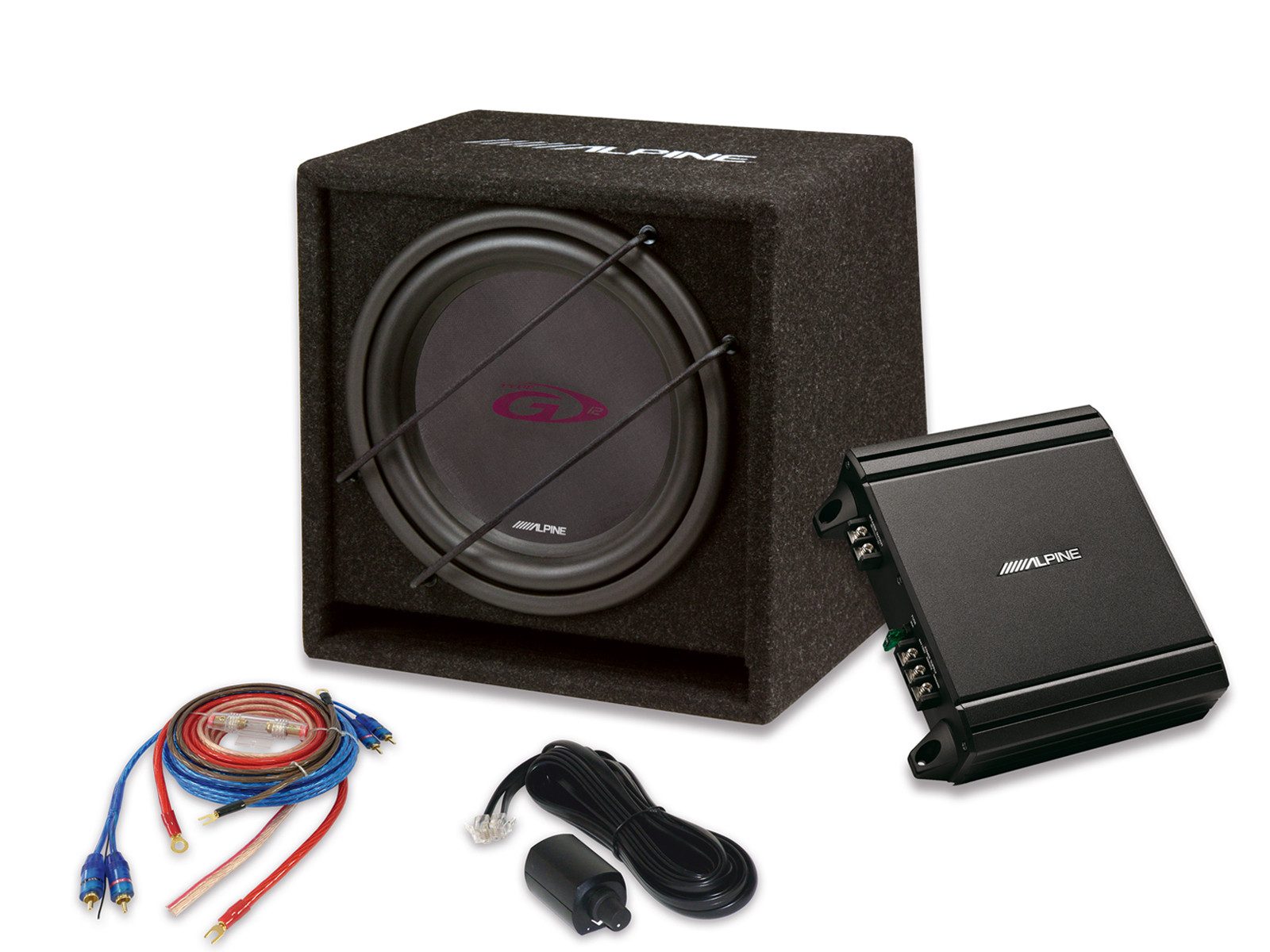 ALPINE SBG-30KIT 30 cm (12-Zoll) Power Subwoofer Paket Endstufe Kabelset Endverstärker