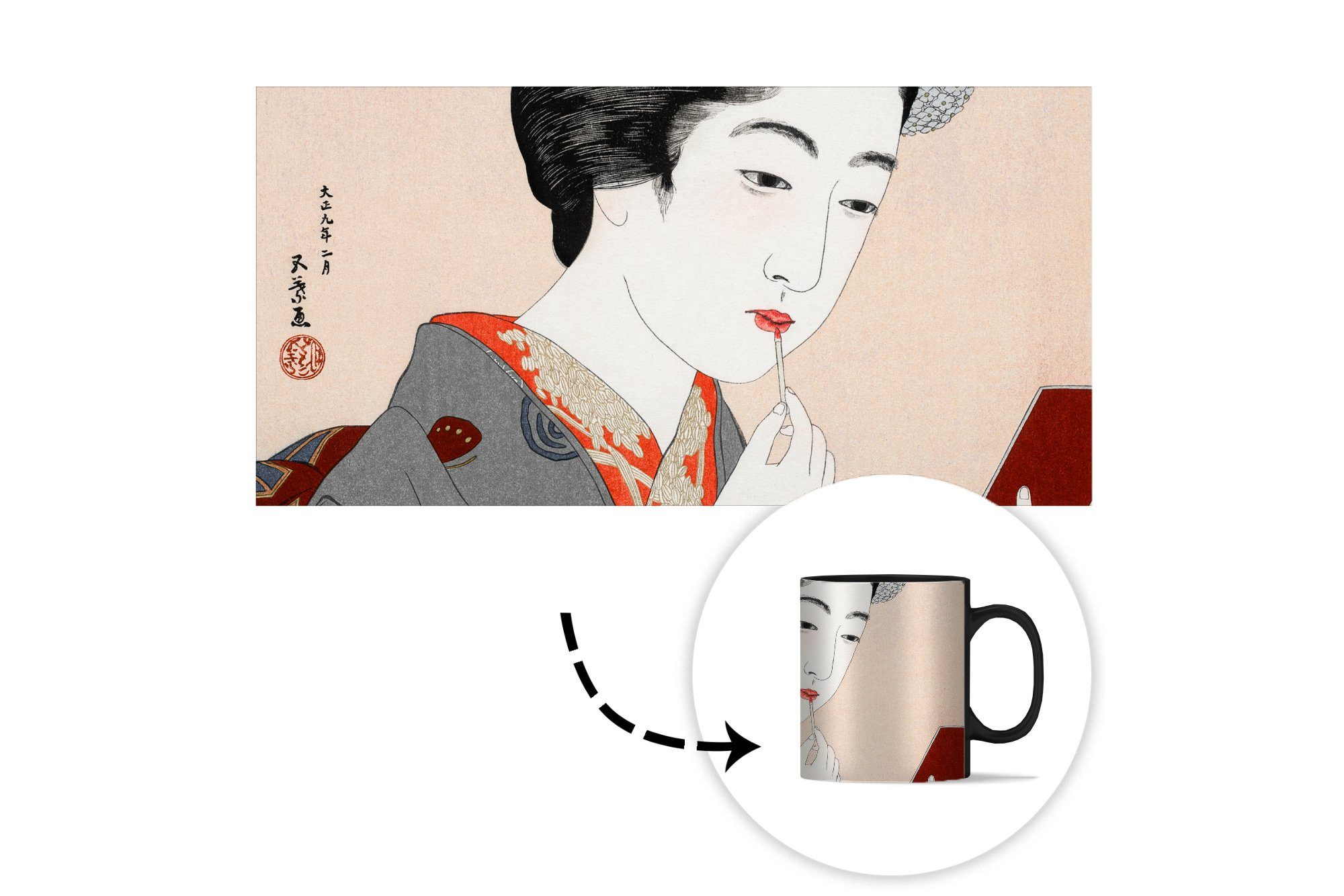 MuchoWow Tasse Frau - Make-up Kaffeetassen, Zaubertasse, Geschenk Keramik, Japanisch, Teetasse, Farbwechsel, 