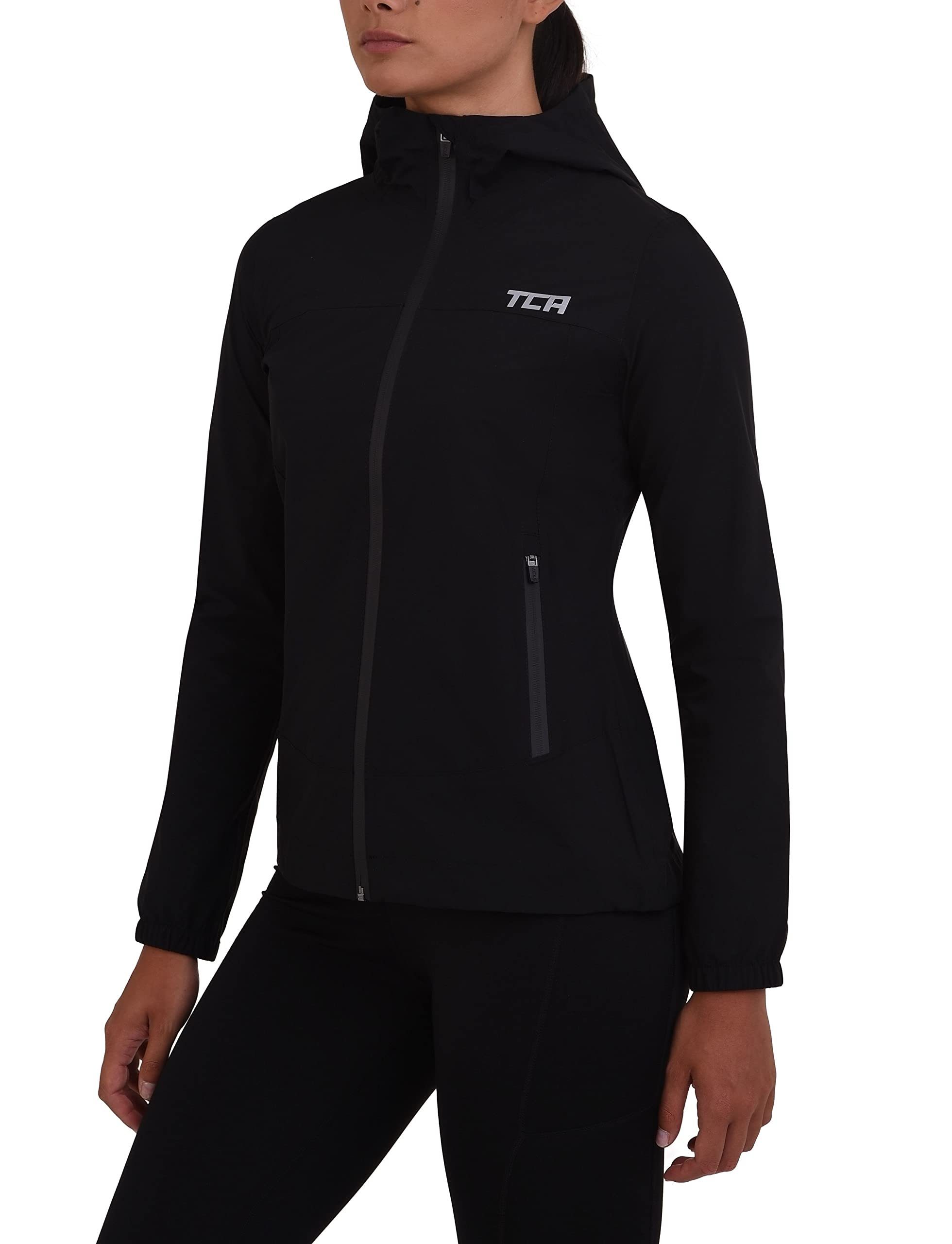 TCA Trainingspullover TCA Damen Regenjacke wasserdicht mit Reißverschlusstaschen - Schwarz (1-tlg)