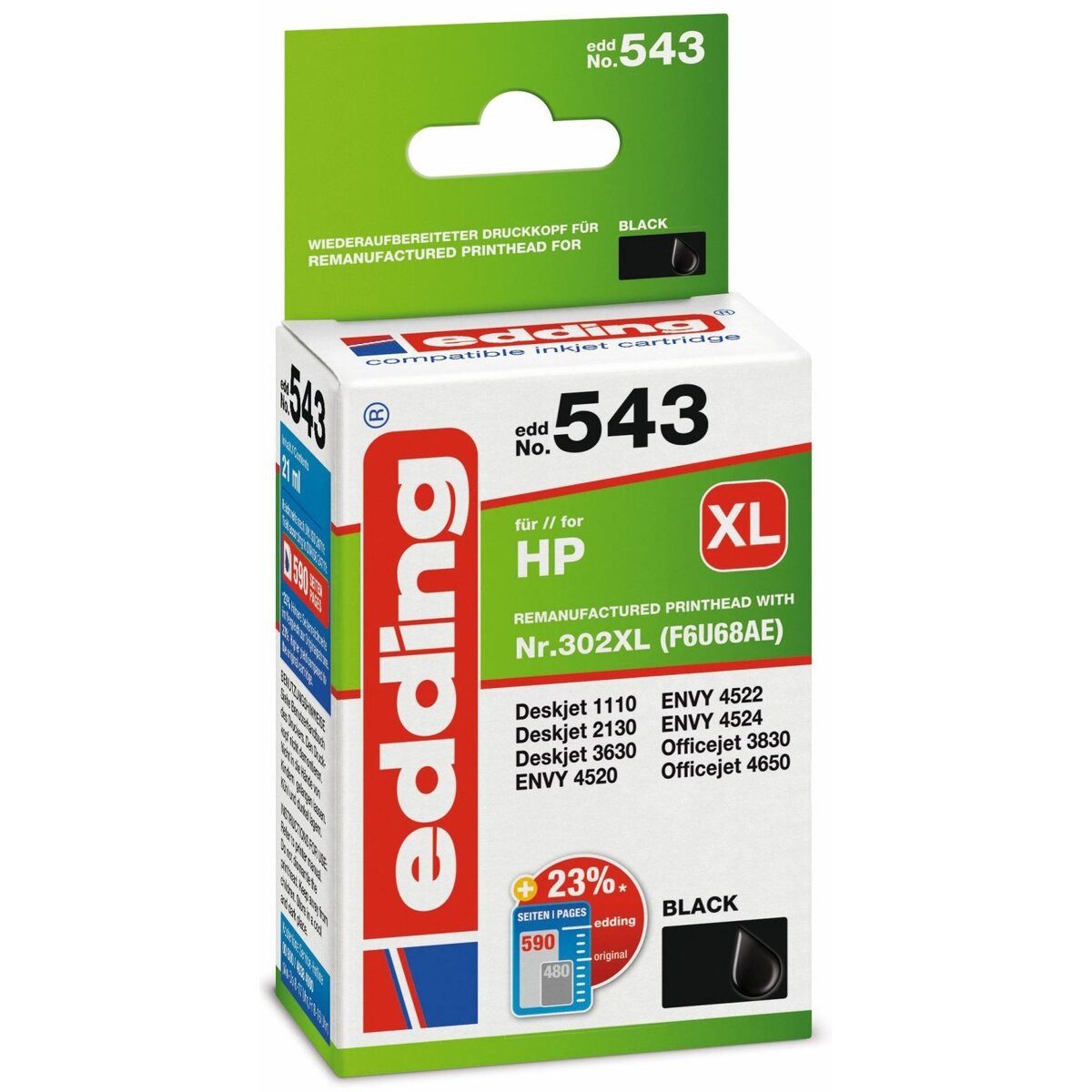 edding Tintenpatrone kompatibel mit HP 302XL (F6U68AE) black Nachfülltinte (x)