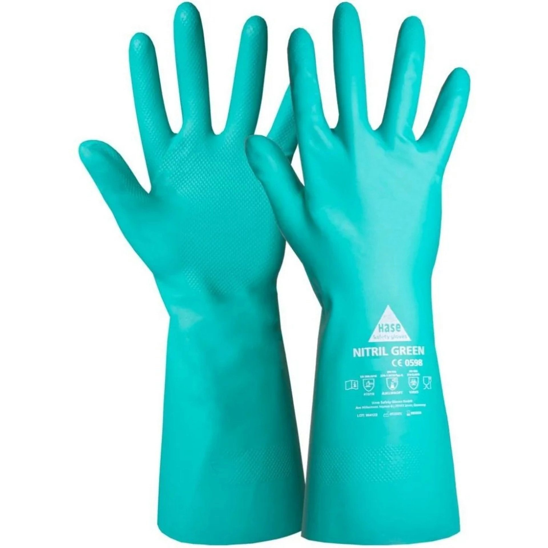 Hase Safety Gloves Chemikalien-Schutzhandschuhe 12 Paar Chemikalienschutzhandschuhe Nitril green, Gr. 11 (12 Paar) Rautenmuster für sicheren Grip