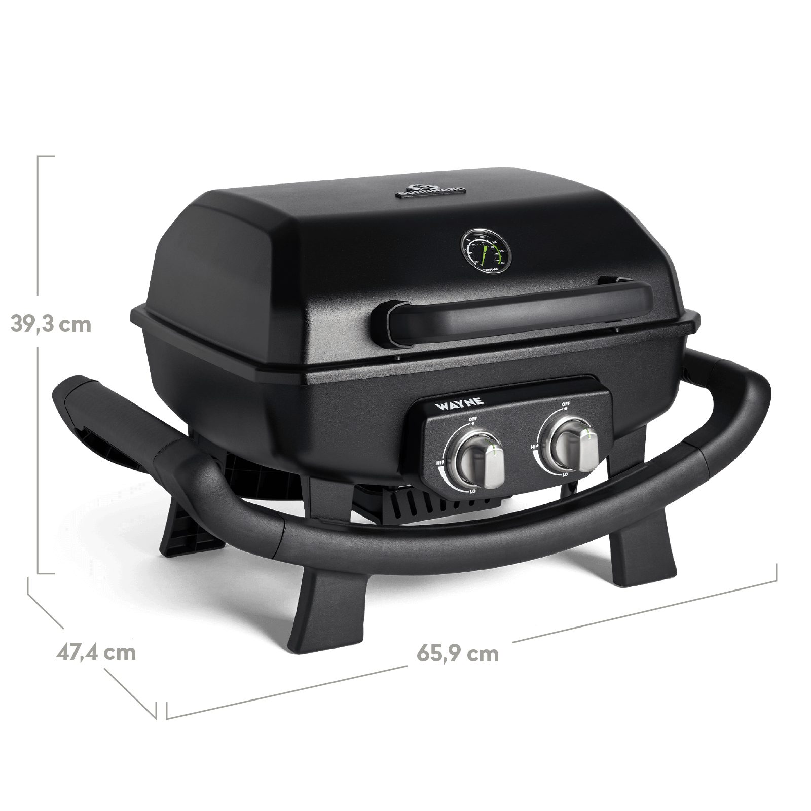 BURNHARD® Gasgrill 2-Brenner WAYNE 4,4 kW, Tragbarer Balkongrill, Tischklein mit Aludruckguss Brennkammer inkl. Abdeckhaube, Gusseisen Grillrost, #944219
