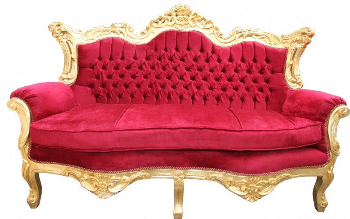 Mod2 Möbel Bordeaux Rot Barock Master Sofa / Loung Casa - Wohnzimmer 2er 2-Sitzer Padrino Gold Couch