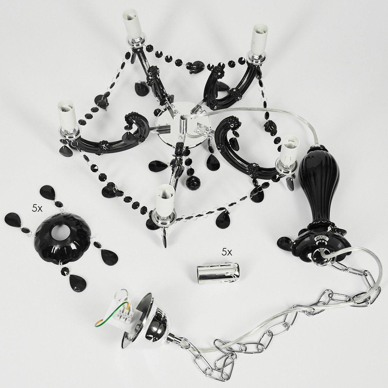 hofstein Kronleuchter »Compione« Hängeleuchte in Chromfarben/Schwarz mit Dekokristallen, ohne Leuchtmittel