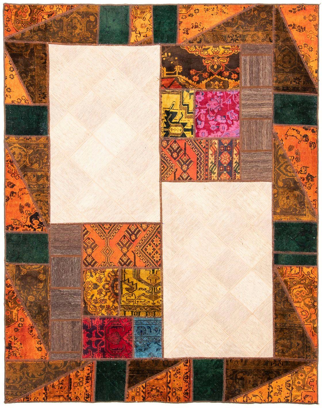 Teppich Patchwork - 249 x Zertifikat rechteckig, Höhe: 7 Einzelstück morgenland, Wohnzimmer, mehrfarbig, - cm Handgeknüpft, 194 mm, mit