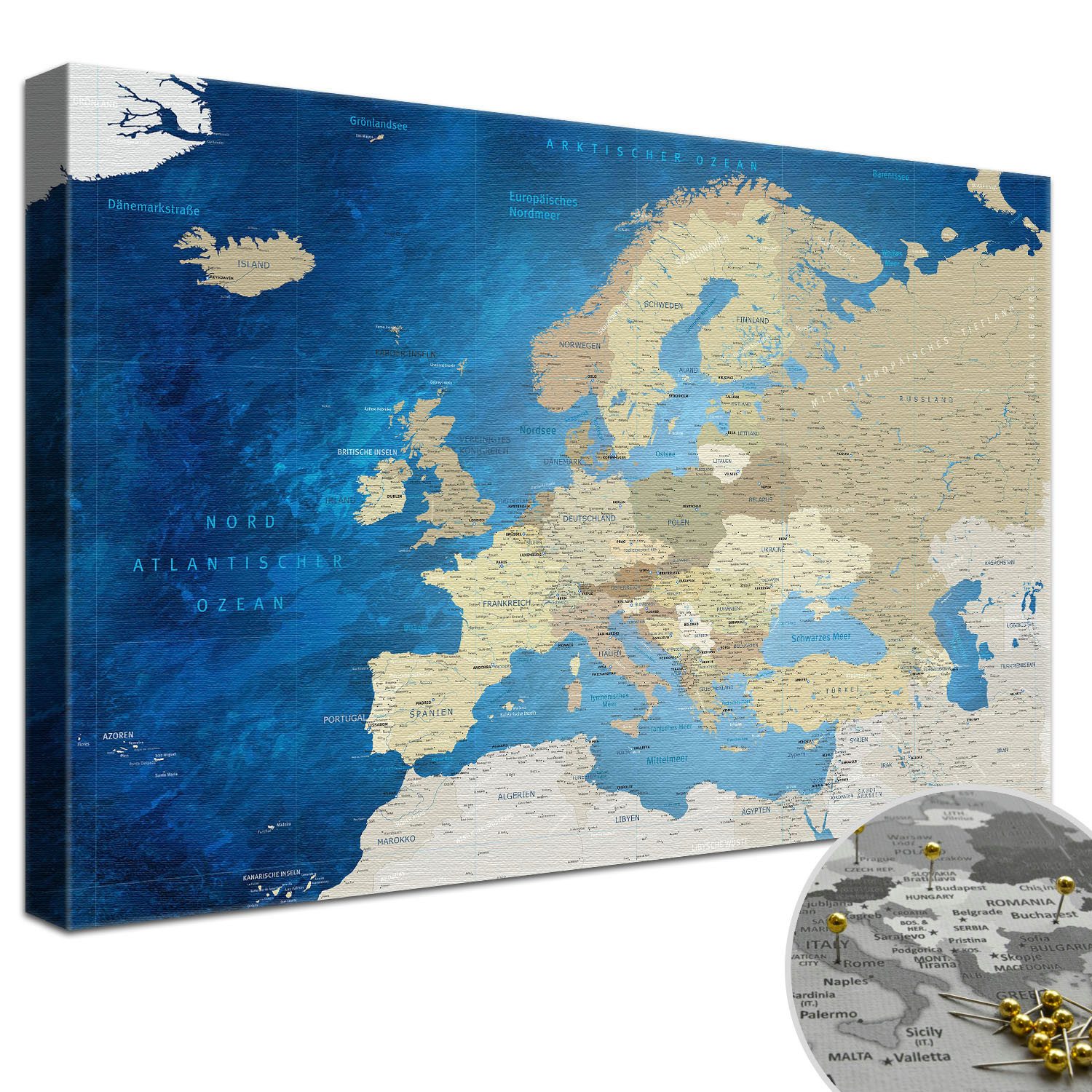 LANA KK Leinwandbild Europakarte Pinnwand zum günstig online kaufen