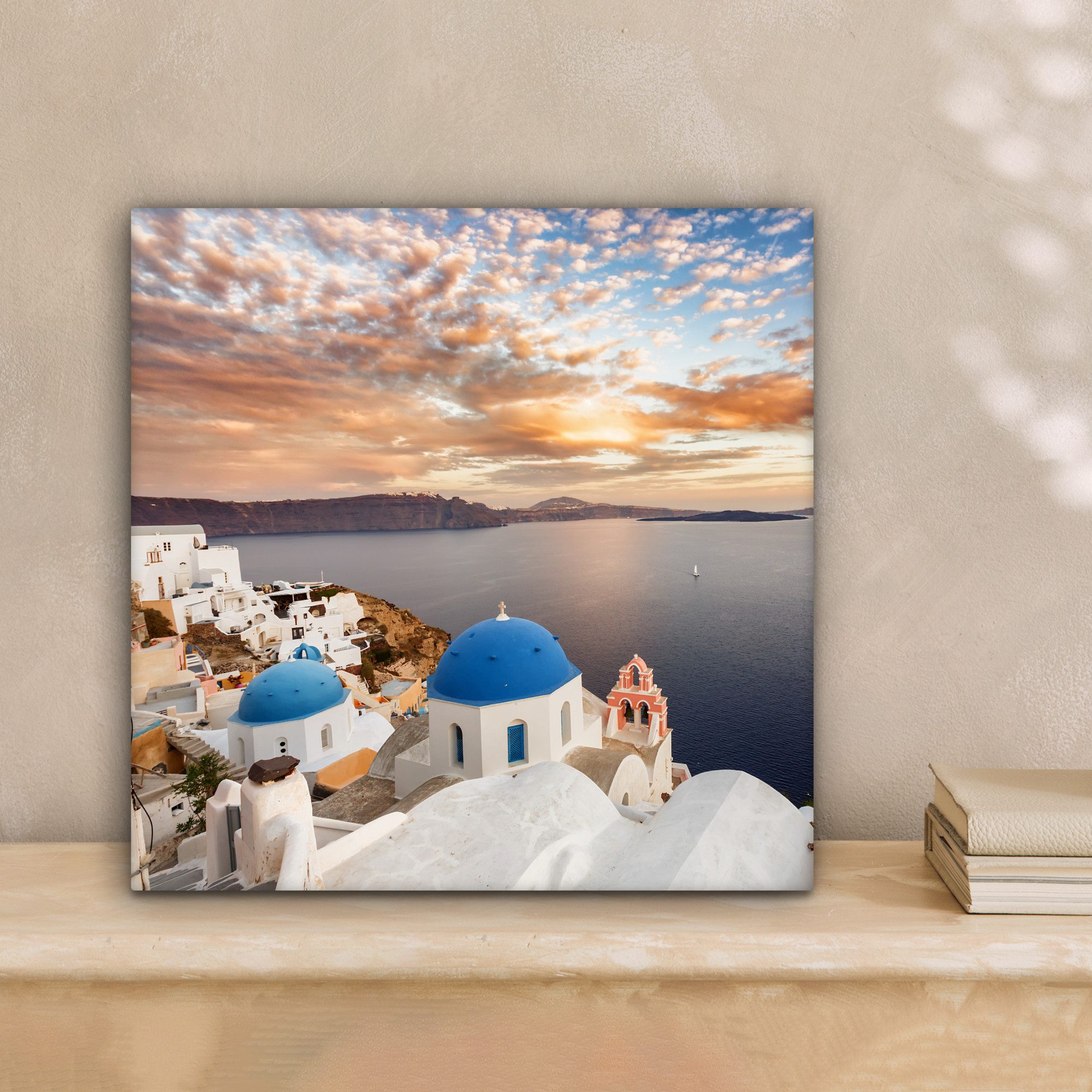 OneMillionCanvasses® Leinwandbild Sonnenaufgang über dem Wasser in Oia Griechenland, Fotodruck (1 St), Wandbild, Deko Schlafzimmer Wohnzimmer Flur 20x20 cm – Bild 2 von 5