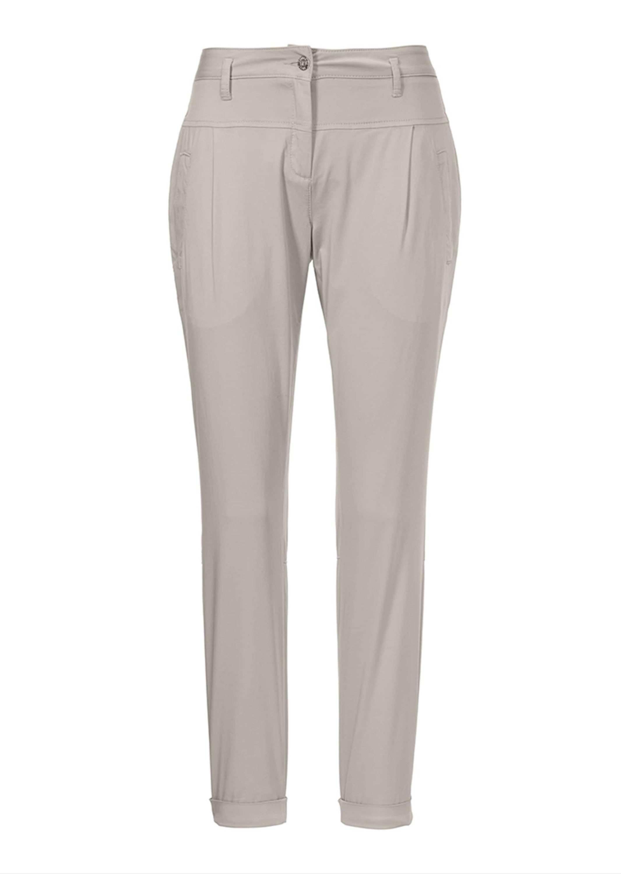 MADELEINE Chinos Modische Chino-Hose mit Bundfalten Uni-Design, Verschluss mit Logo-Knopf, ohne Kragen