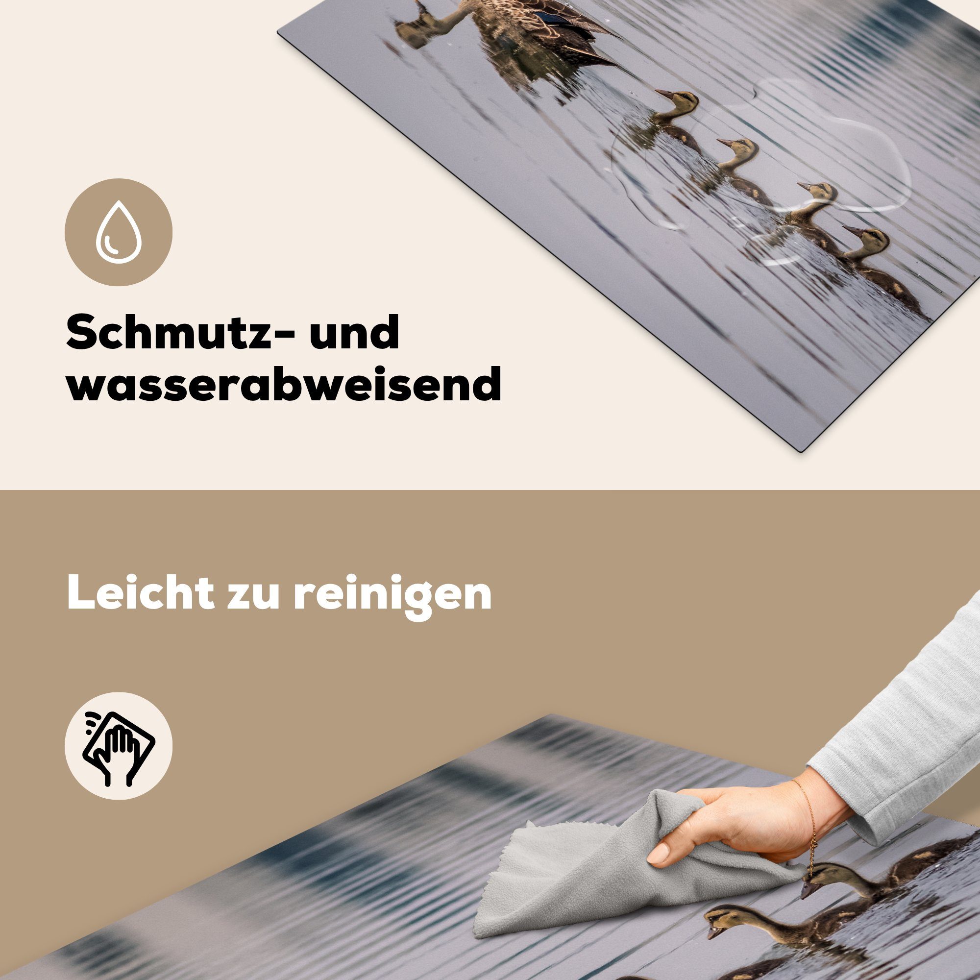 MuchoWow Herdblende-/Abdeckplatte Ente - Vinyl, Braun, küche Vogel - cm, für (1 Arbeitsplatte tlg), 81x52 Ceranfeldabdeckung, - Wasser