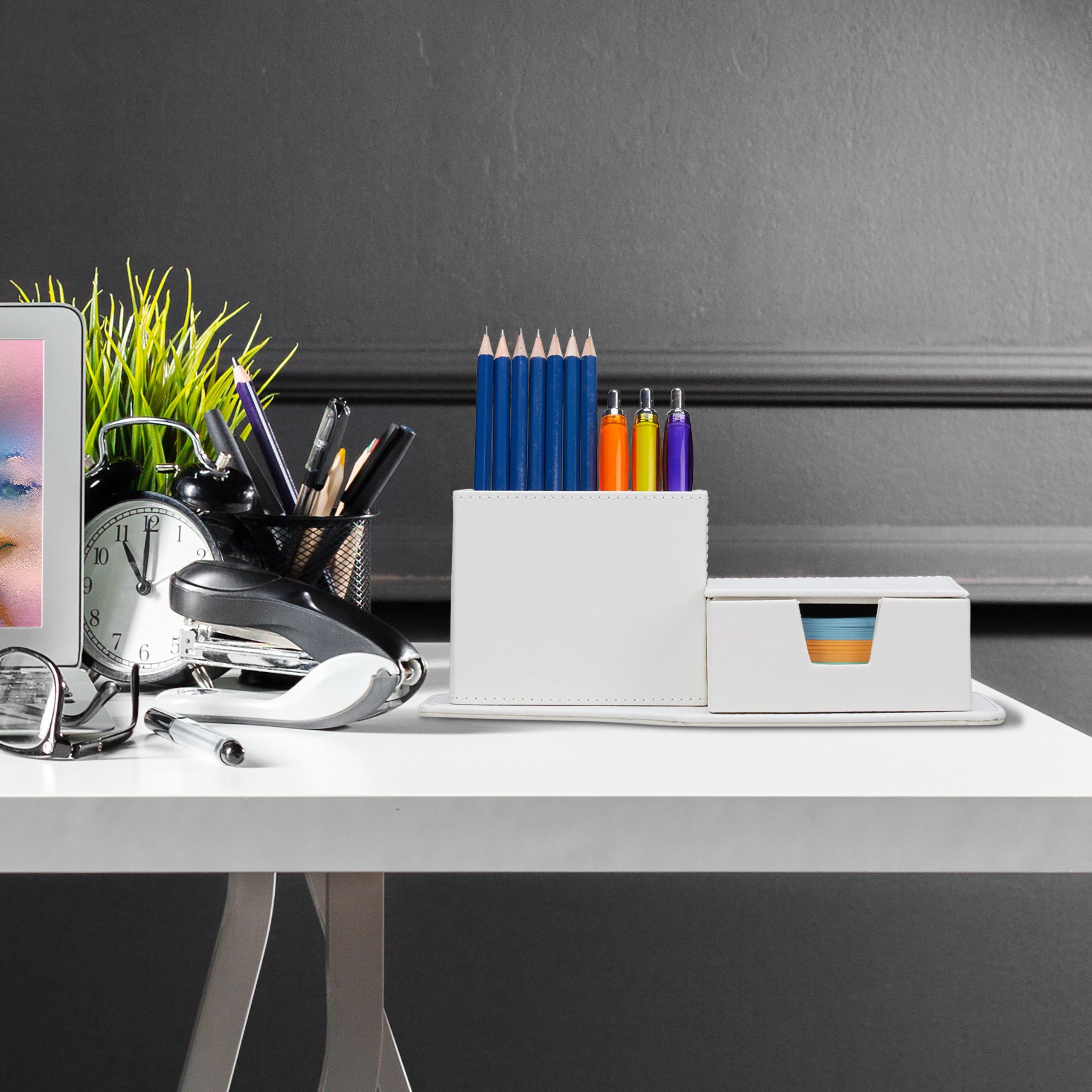 Schreibtischaufsatz Creme Kunstleder, Weiß aus Schreibtisch Weiß relaxdays Organizer