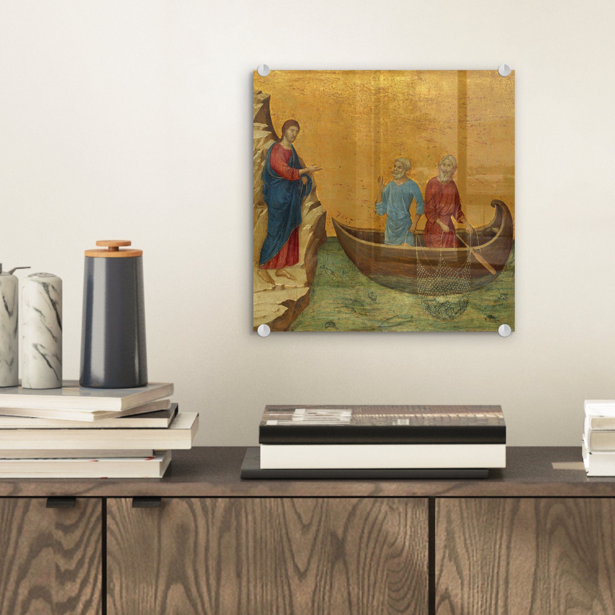 MuchoWow Acrylglasbild Die Berufung der von Duccio, Wandbild Gemälde und Foto Petrus - (1 auf - auf St), Bilder - Glas Andreas Glas Wanddekoration - Glasbilder Apostel
