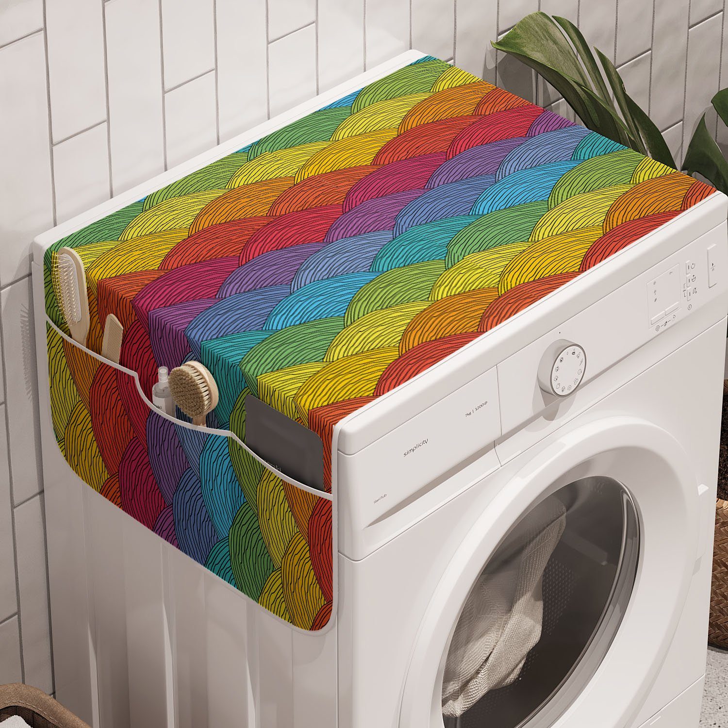Waschmaschine Regenbogen-Wellen Seigaiha Badorganizer Anti-Rutsch-Stoffabdeckung Trockner, für und Abakuhaus Abstrakt