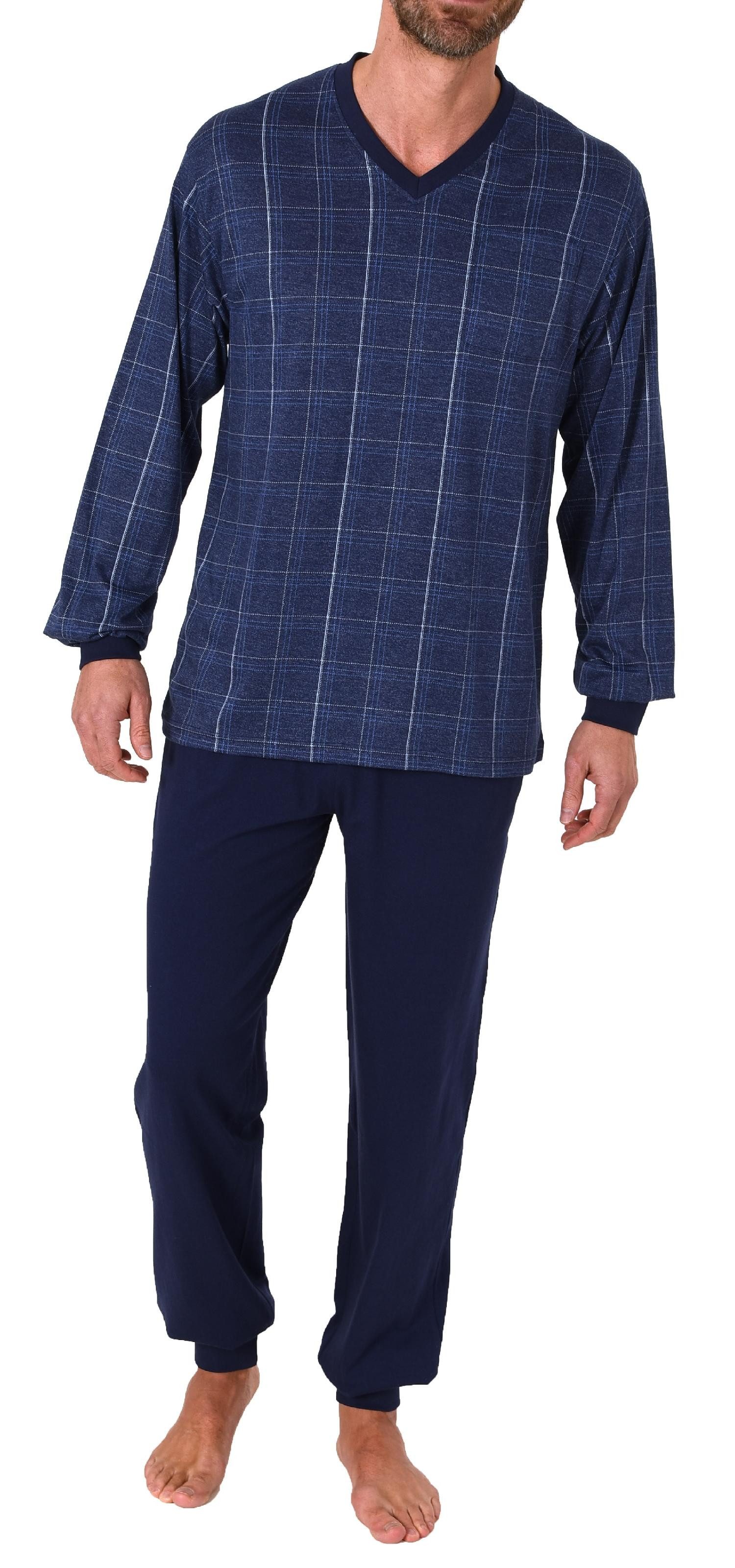 Normann Pyjama Herren Schlafanzug langarm mit Bündchen in Karo Optik - 212 günstig online kaufen