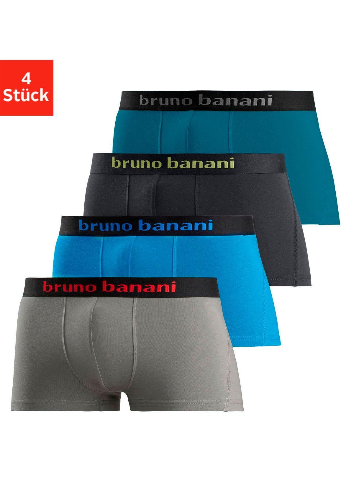 Bruno Banani Boxershorts (Packung, 4-St) in Hipster-Form mit Logo Webbund grau, türkis, schwarz, petrol